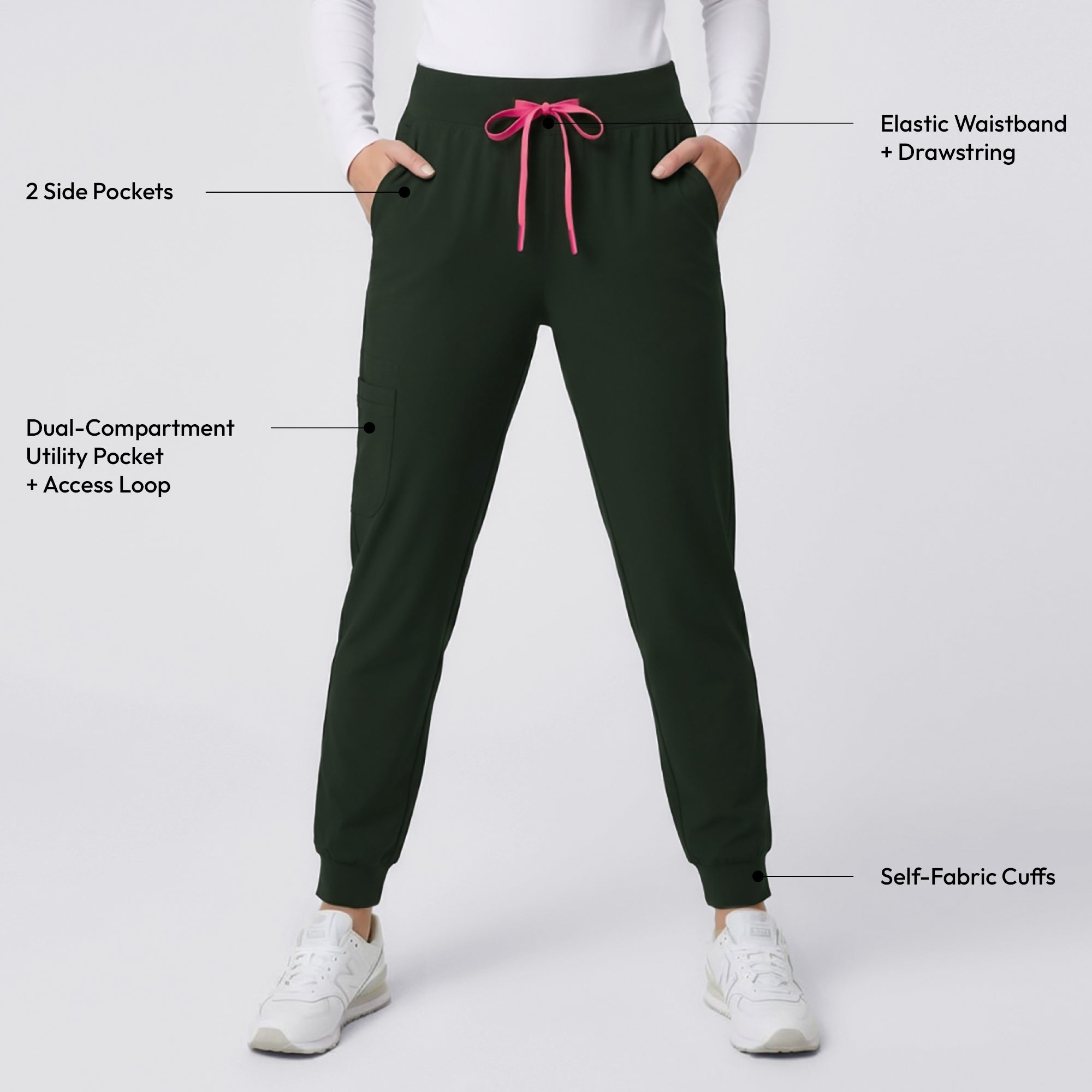 Zenir | Women's Soft Stretch High Waisted Jogger Scrub Pants - Olive Green
