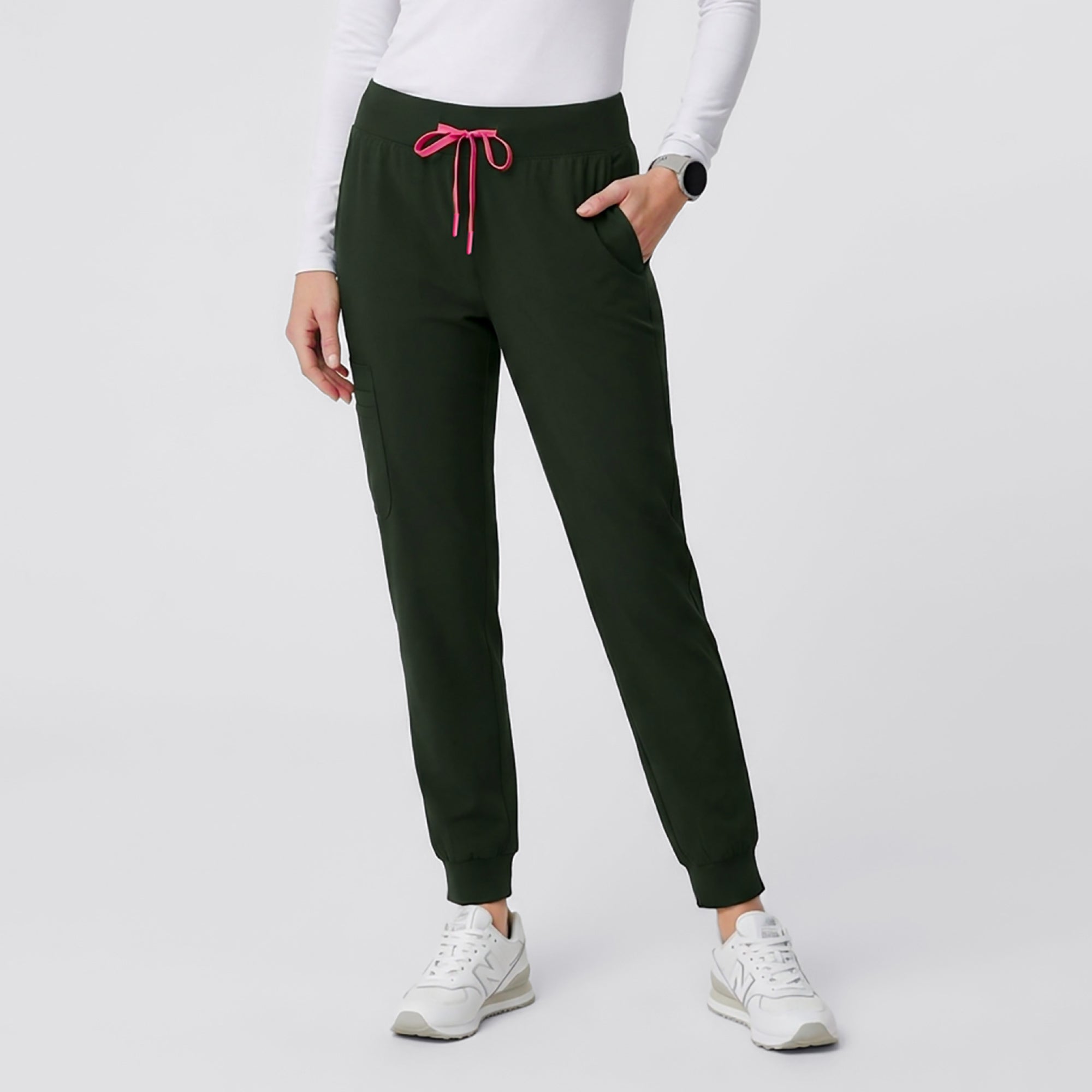 Zenir | Women's Soft Stretch High Waisted Jogger Scrub Pants - Olive Green