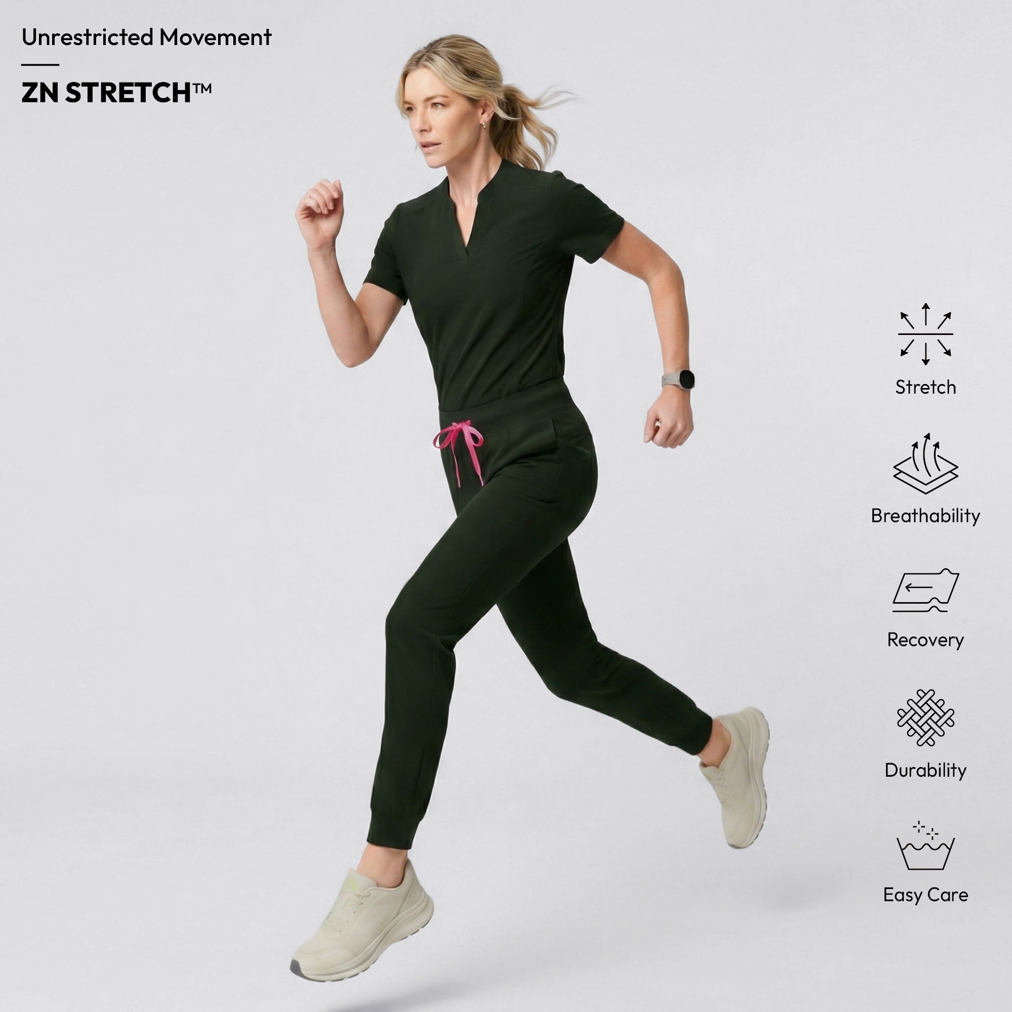 Zenir | Women's Soft Stretch High Waisted Jogger Scrub Pants - Olive Green