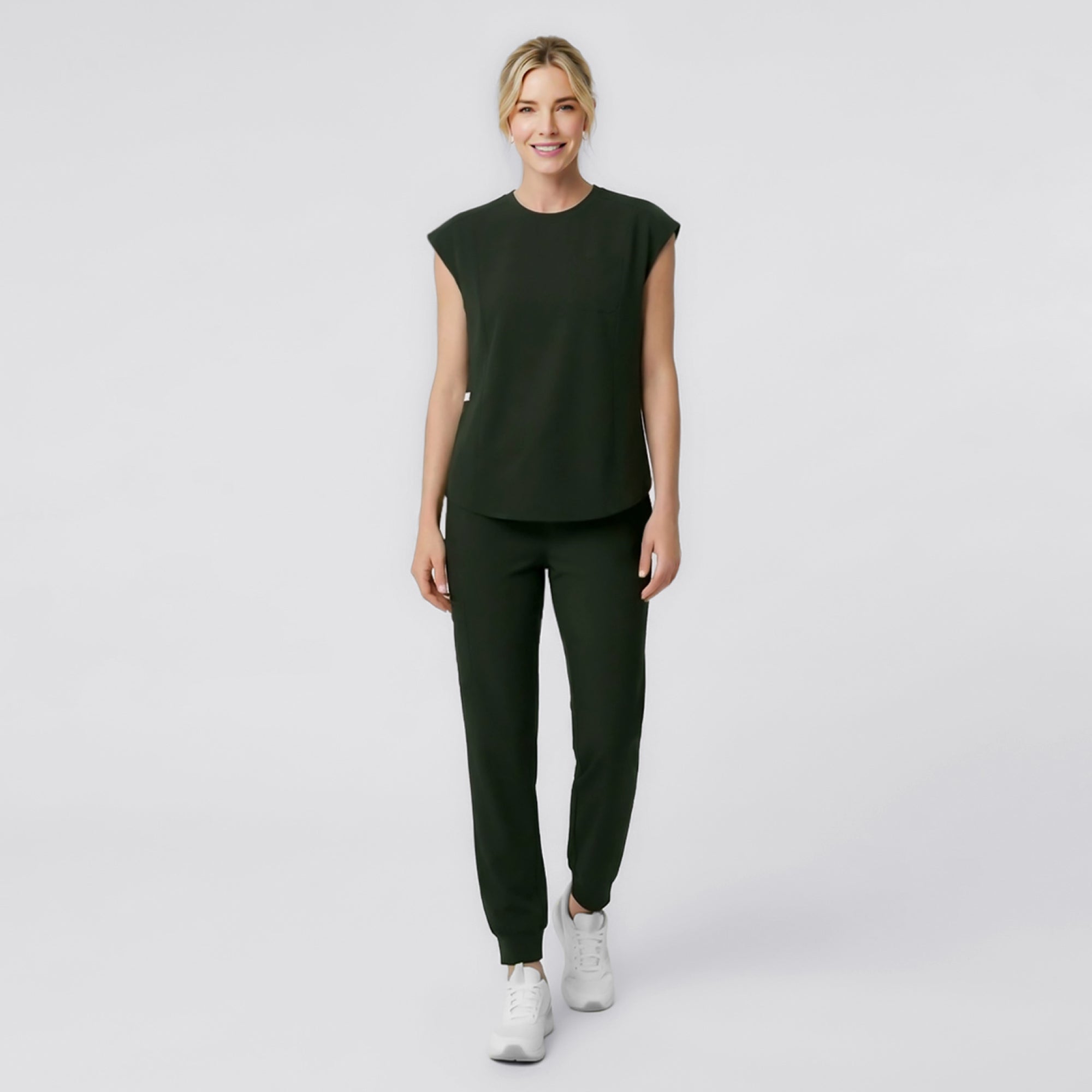 Zenir | Women's Soft Stretch High Waisted Jogger Scrub Pants - Olive Green