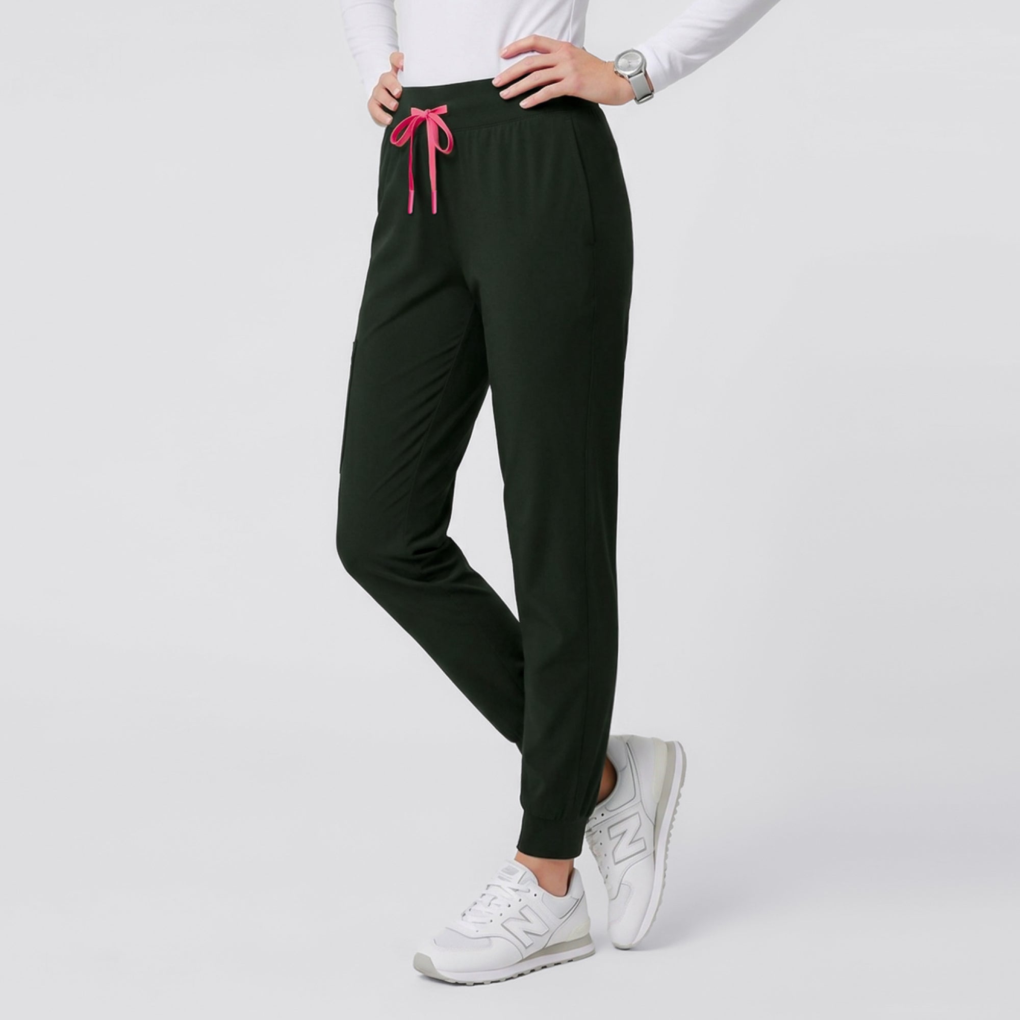 Zenir | Women's Soft Stretch High Waisted Jogger Scrub Pants - Olive Green