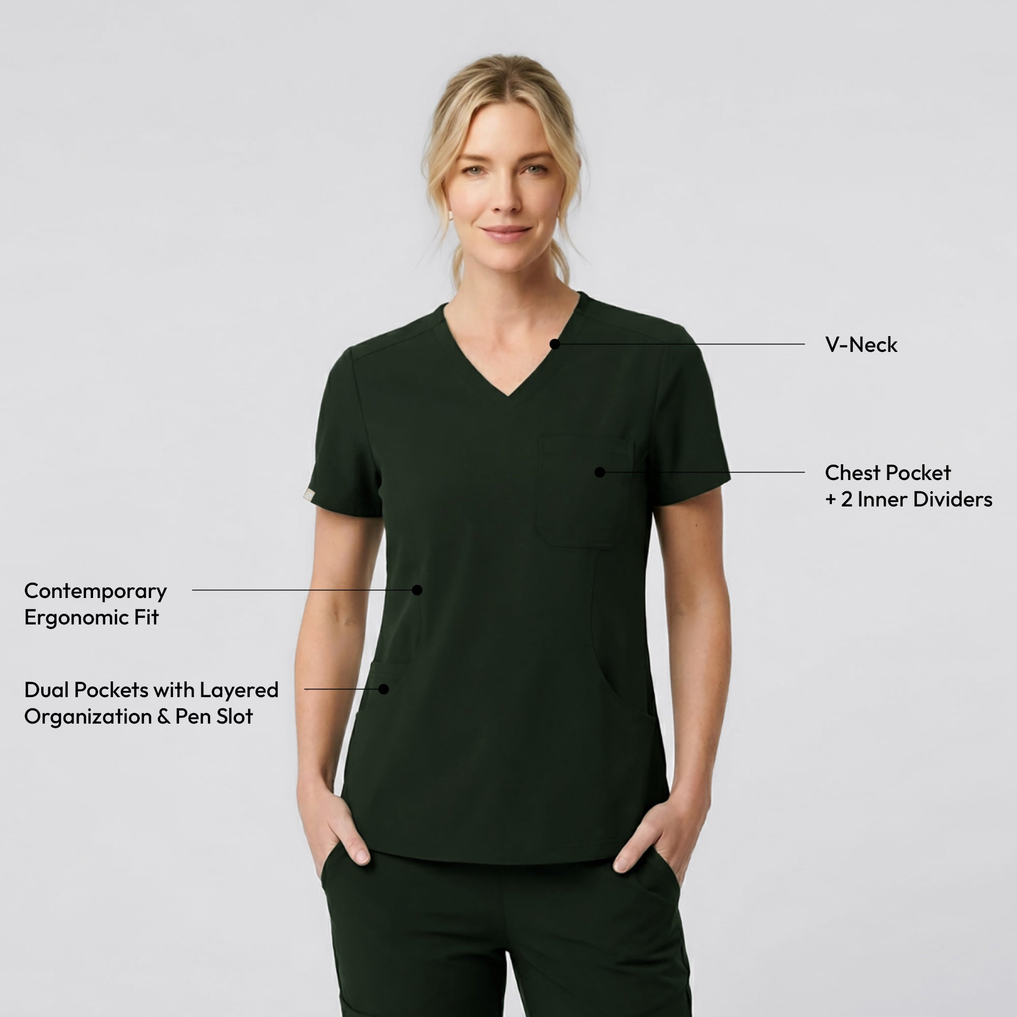 Zenir | Women's Soft Stretch Scrub Top - Olive Green