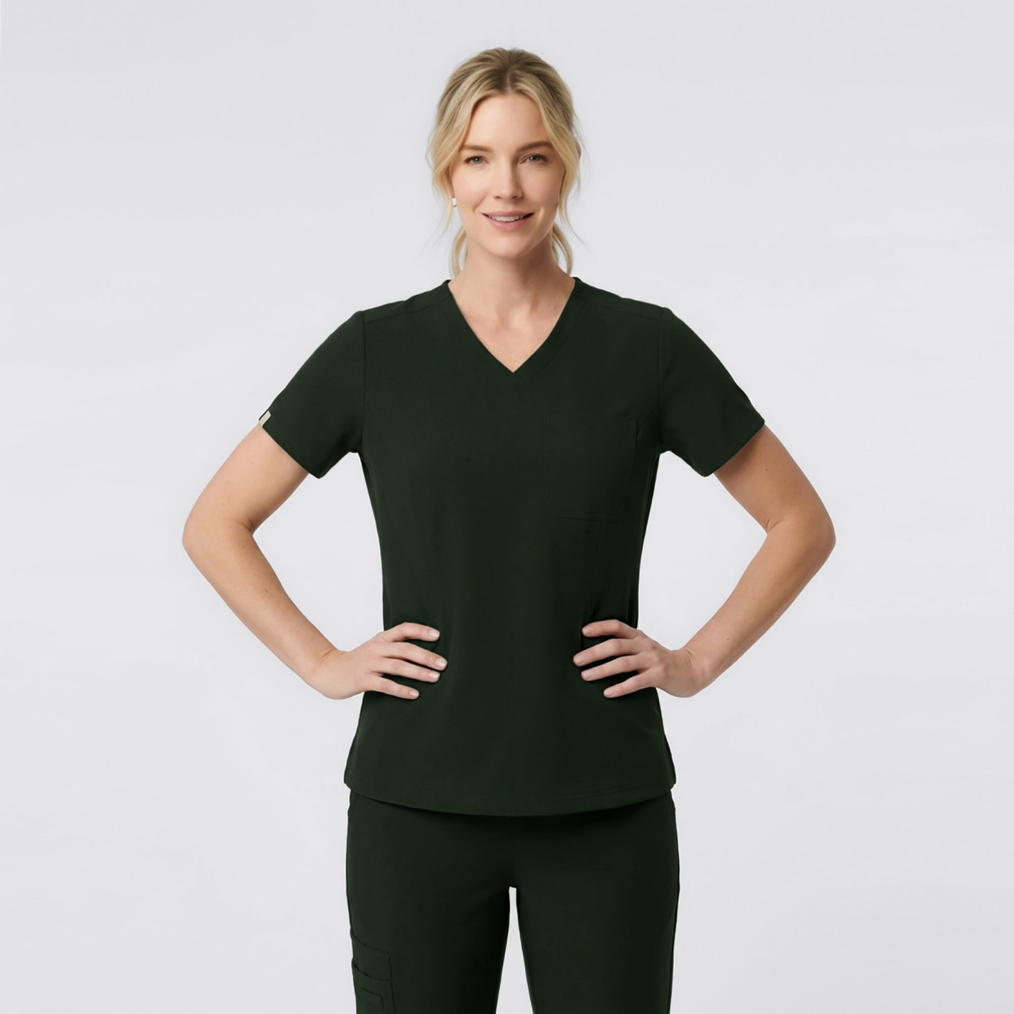 Zenir | Women's Soft Stretch Scrub Top - Olive Green