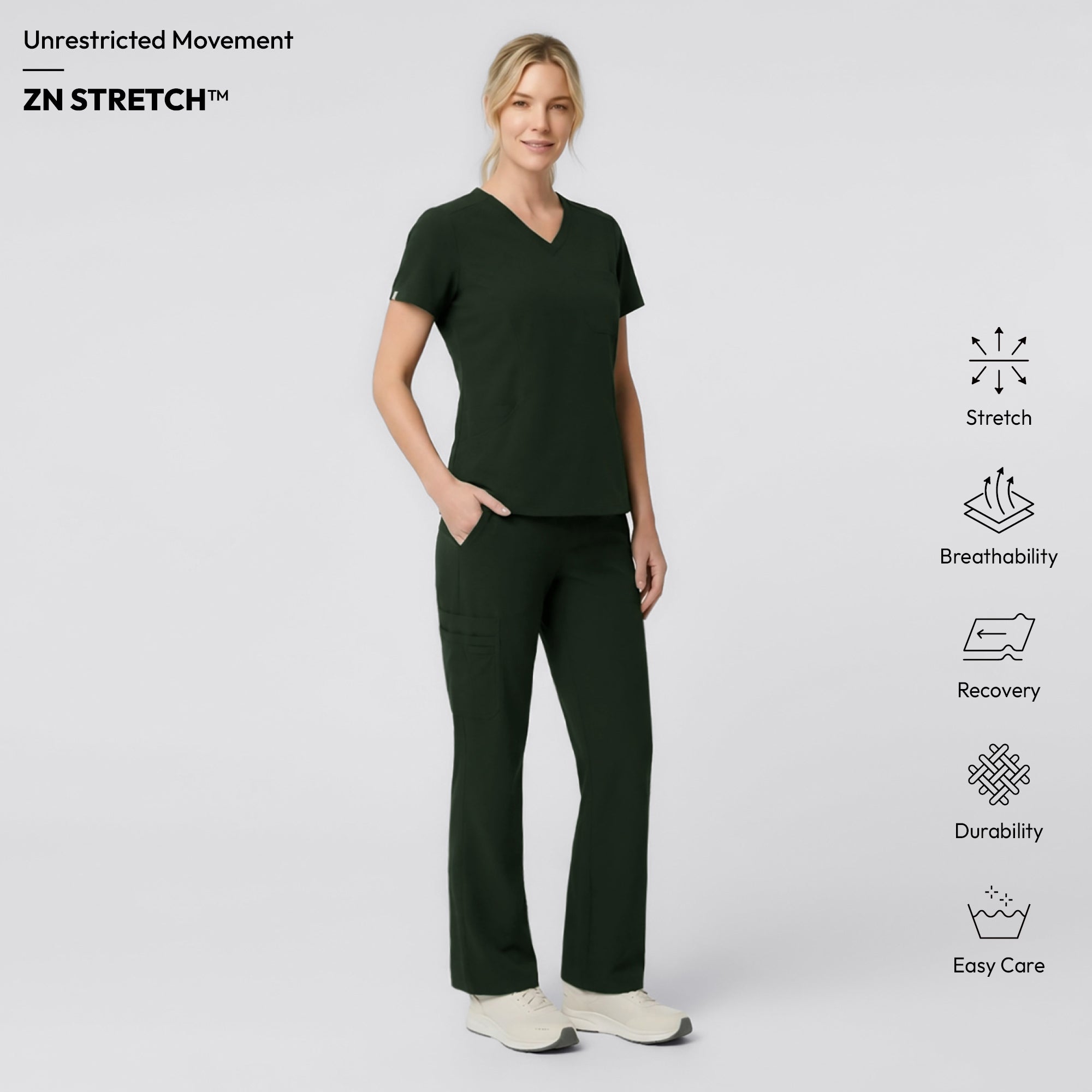 Zenir | Women's Soft Stretch Scrub Top - Olive Green