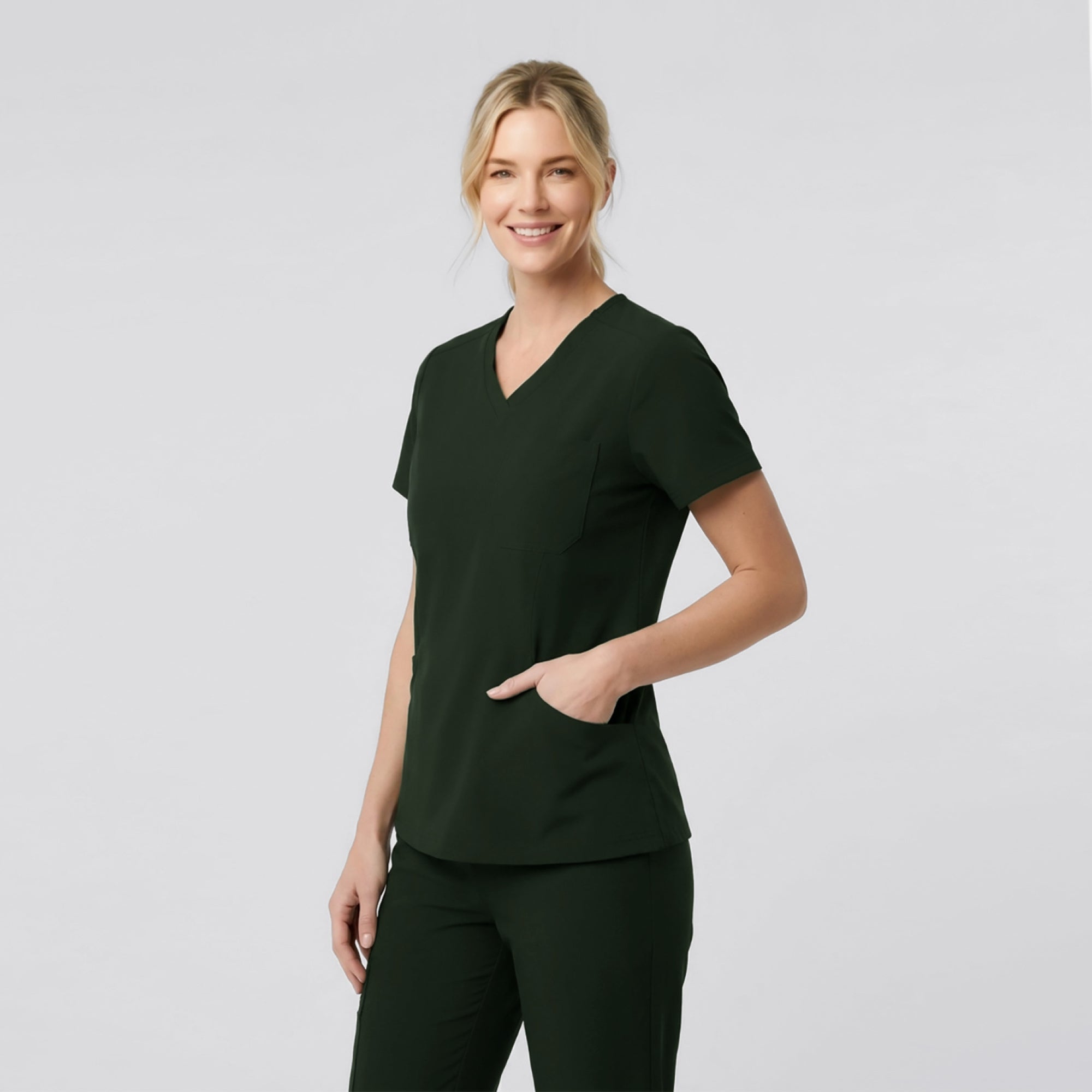 Zenir | Women's Soft Stretch Scrub Top - Olive Green