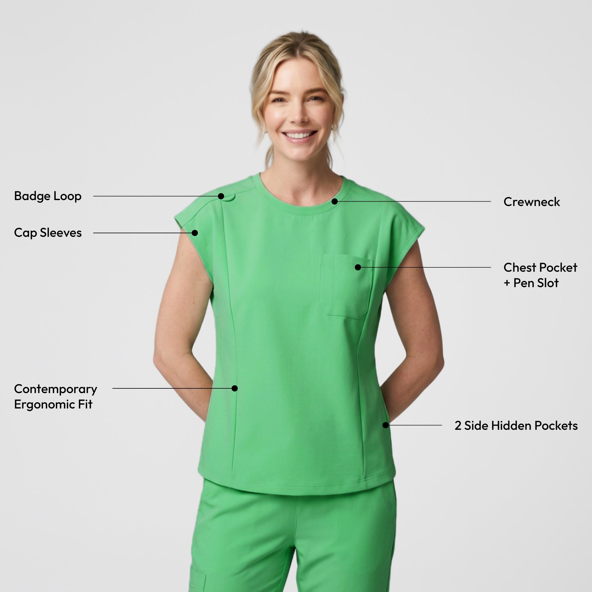 Zenir | Women's Soft Stretch Crewneck Scrub Top - Pistachio Green