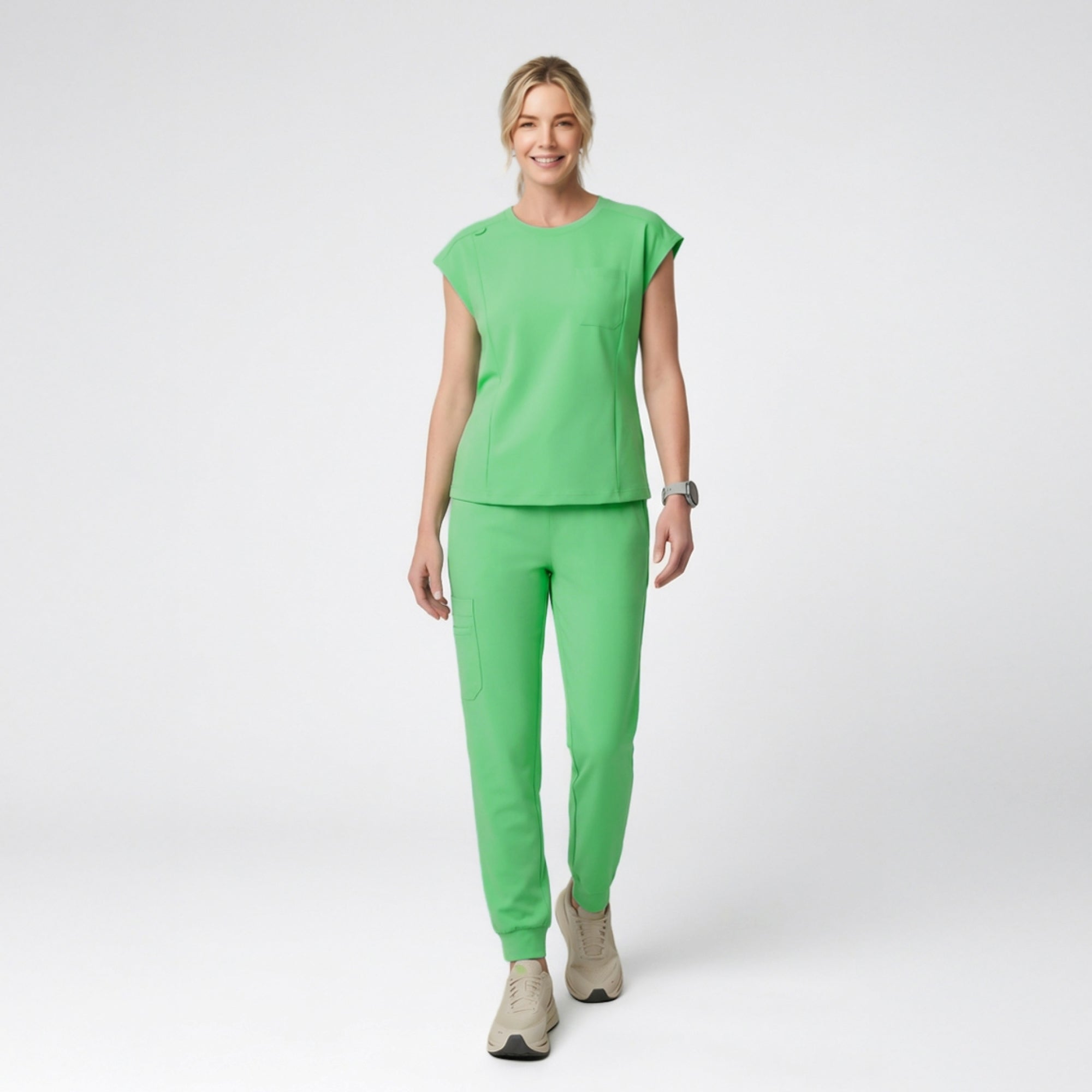 Zenir | Women's Soft Stretch Crewneck Scrub Top - Pistachio Green