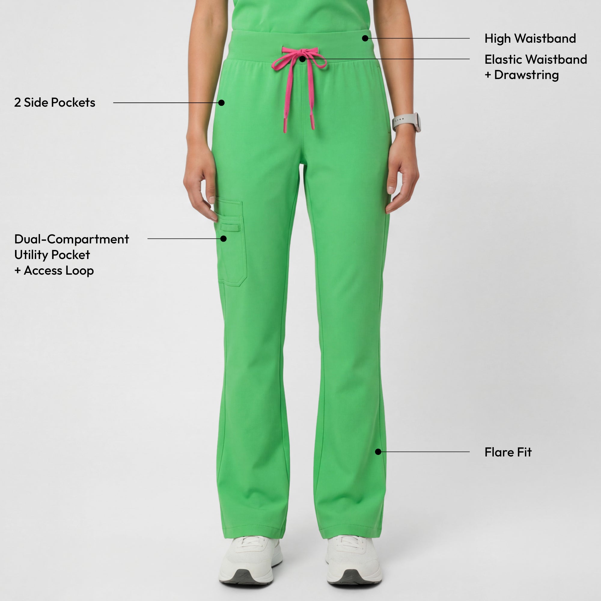 Zenir | Women's Soft Stretch High Waisted Flare Scrub Pants - Pistachio Green