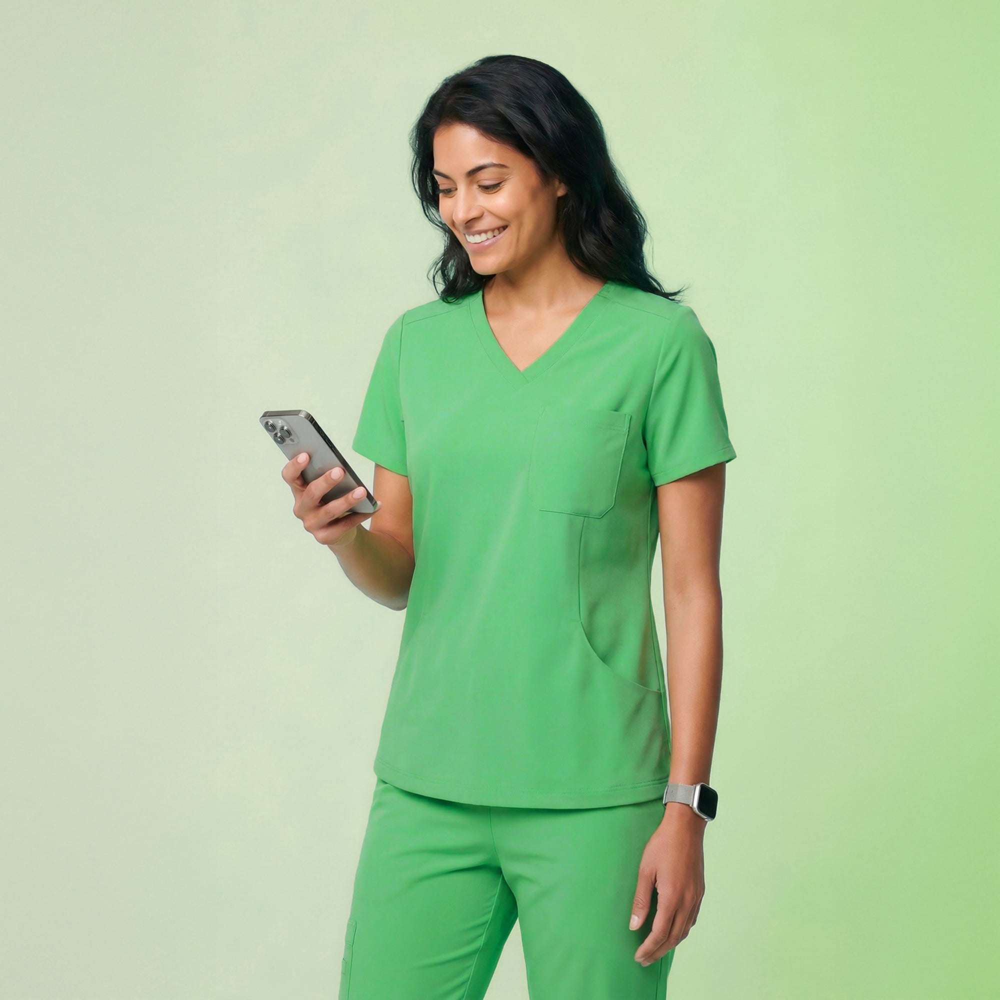 Zenir | Women's Soft Stretch High Waisted Flare Scrub Pants - Pistachio Green