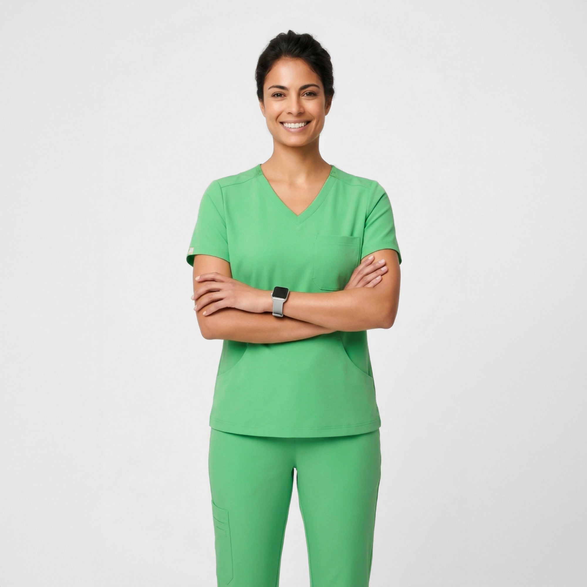 Zenir | Women's Soft Stretch High Waisted Flare Scrub Pants - Pistachio Green