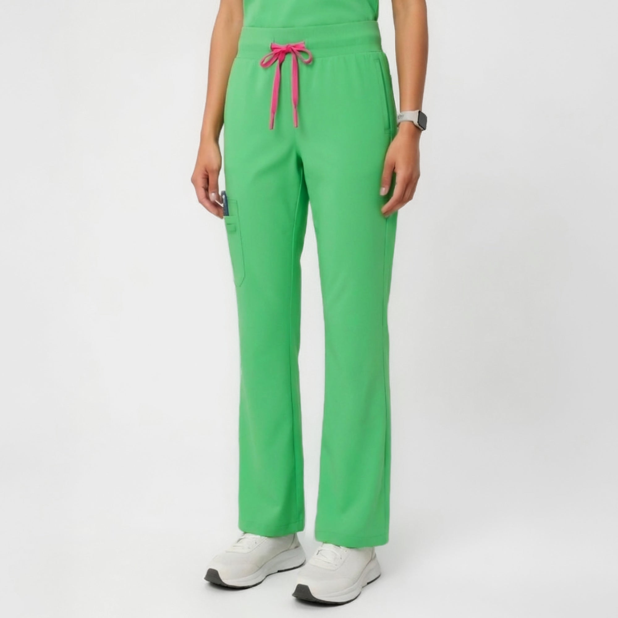 Zenir | Women's Soft Stretch High Waisted Flare Scrub Pants - Pistachio Green