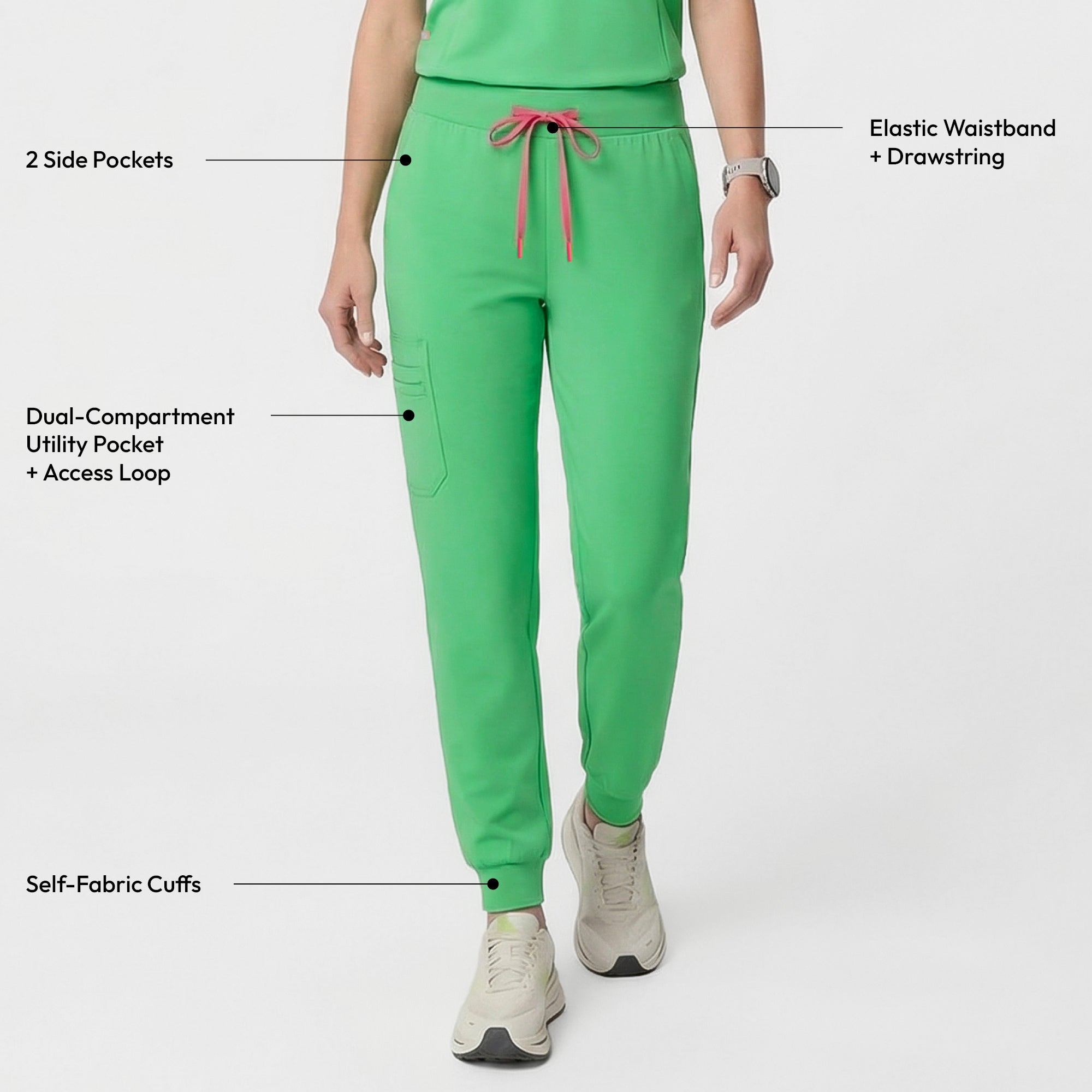 Zenir | Women's Soft Stretch High Waisted Jogger Scrub Pants - Pistachio Green