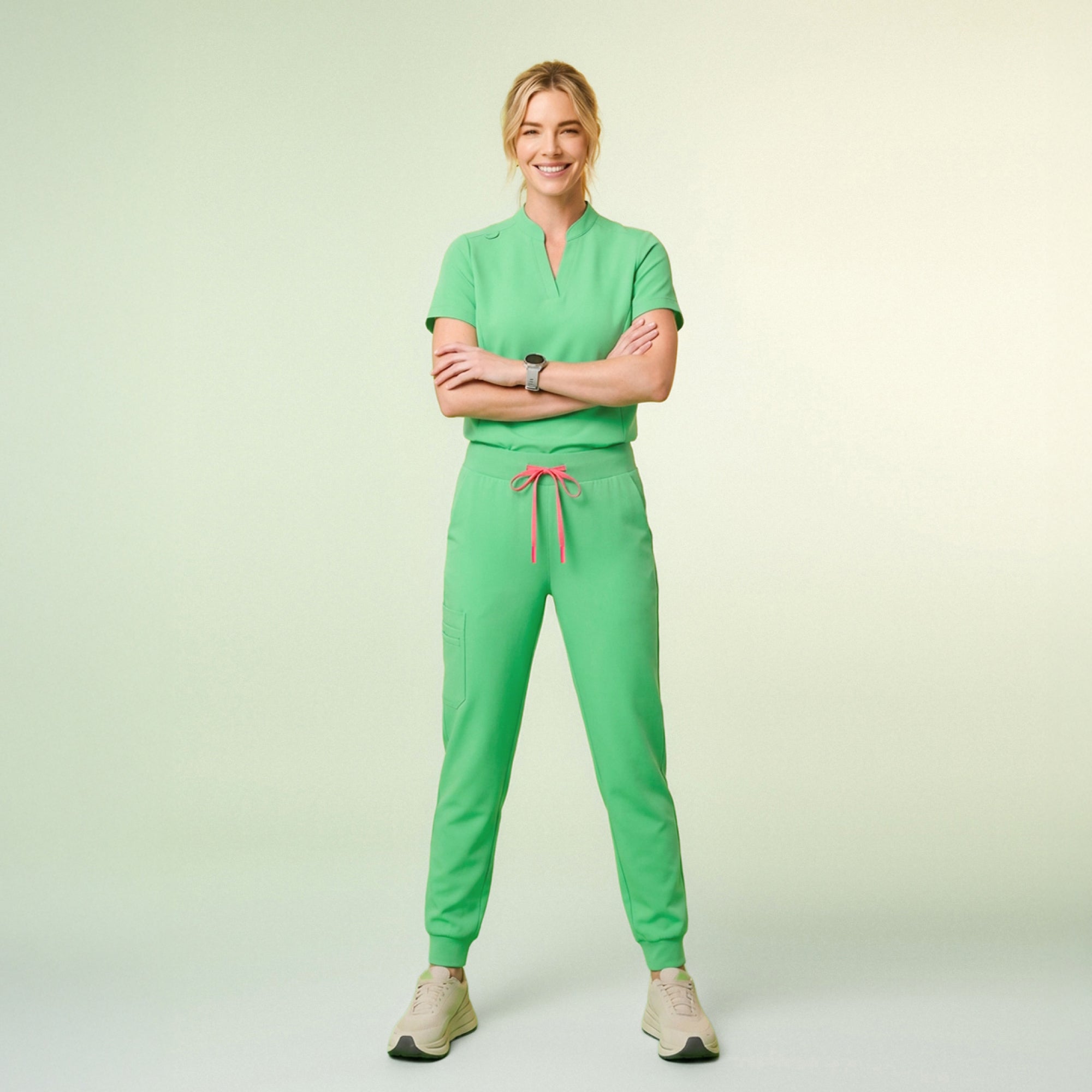 Zenir | Women's Soft Stretch High Waisted Jogger Scrub Pants - Pistachio Green