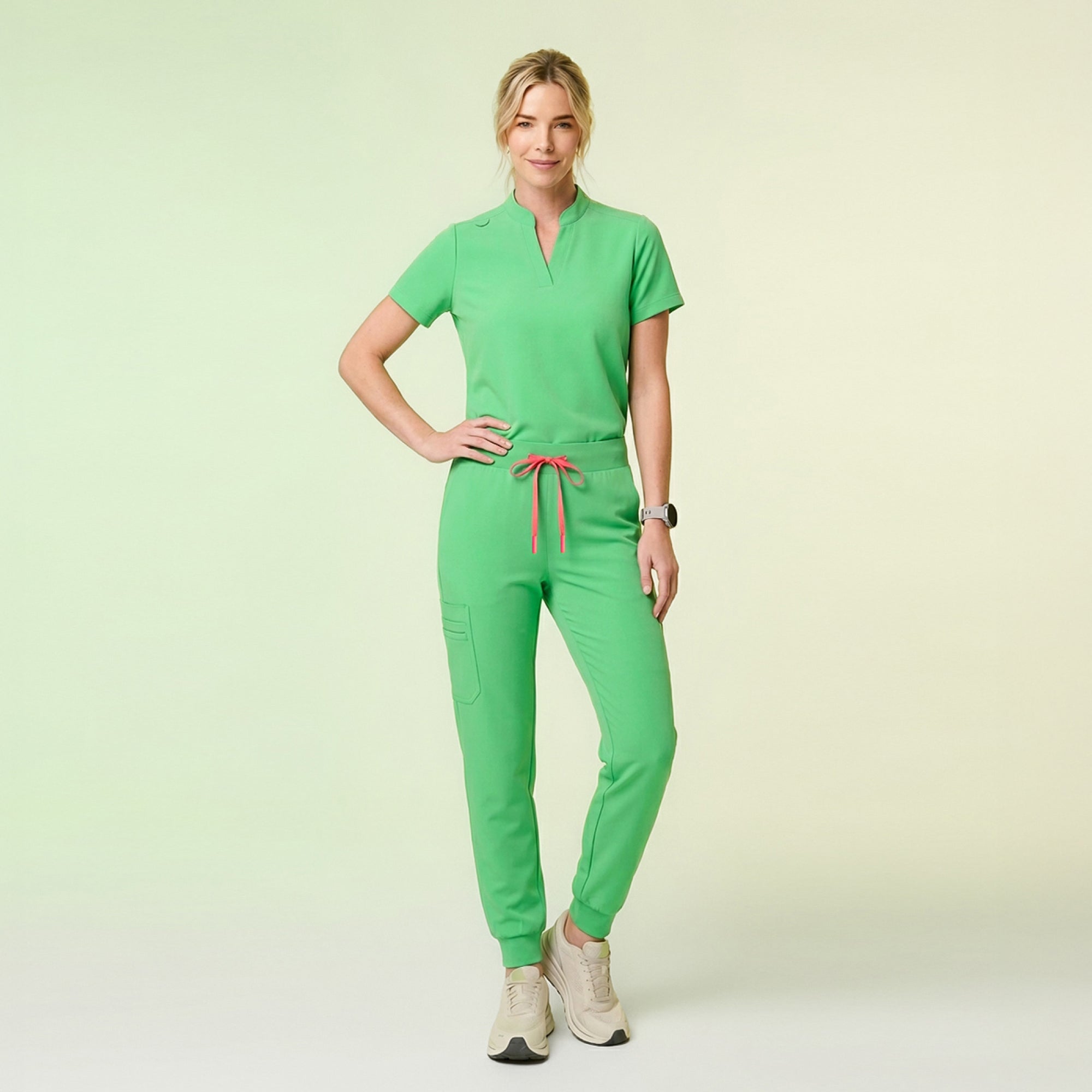 Zenir | Women's Soft Stretch High Waisted Jogger Scrub Pants - Pistachio Green