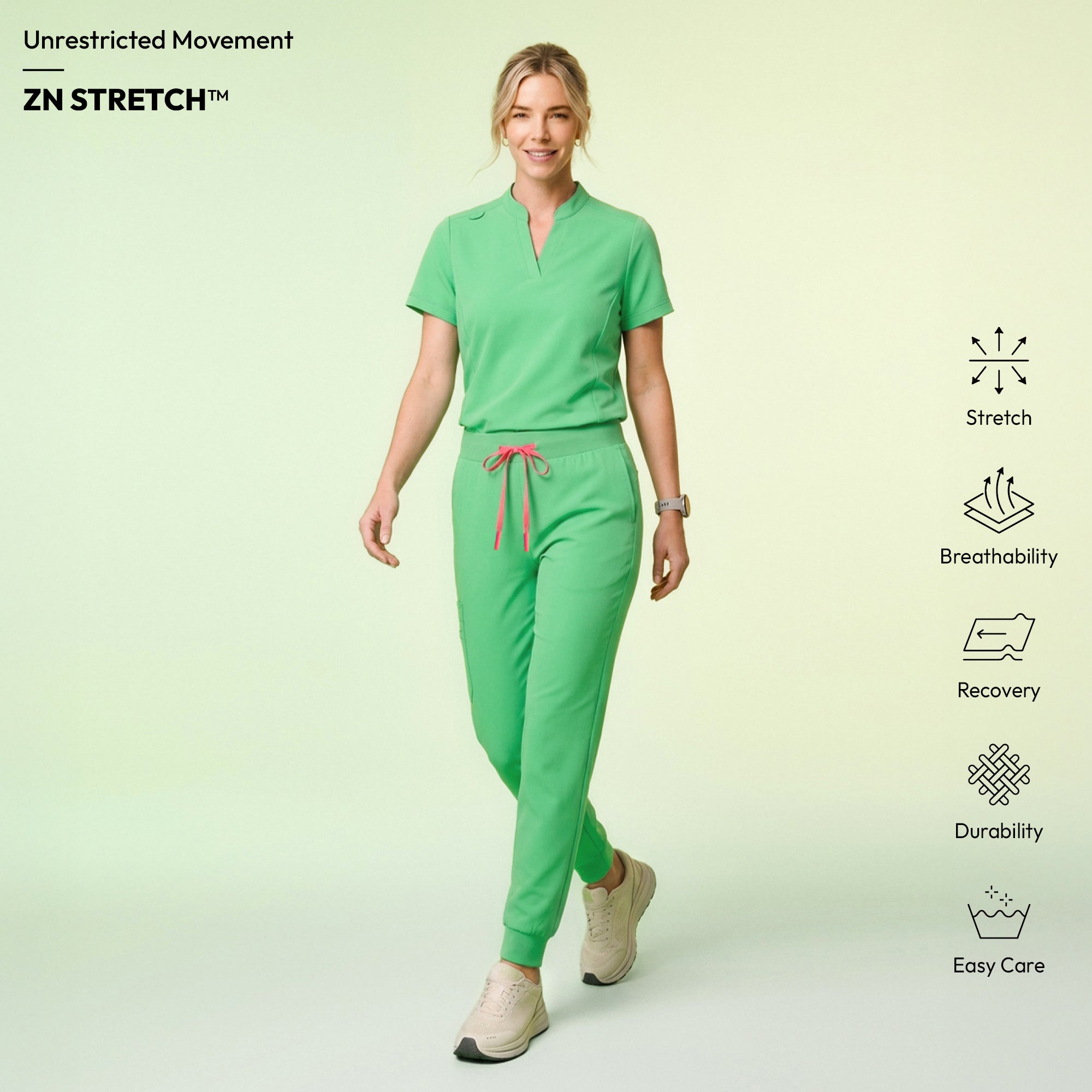 Zenir | Women's Soft Stretch High Waisted Jogger Scrub Pants - Pistachio Green