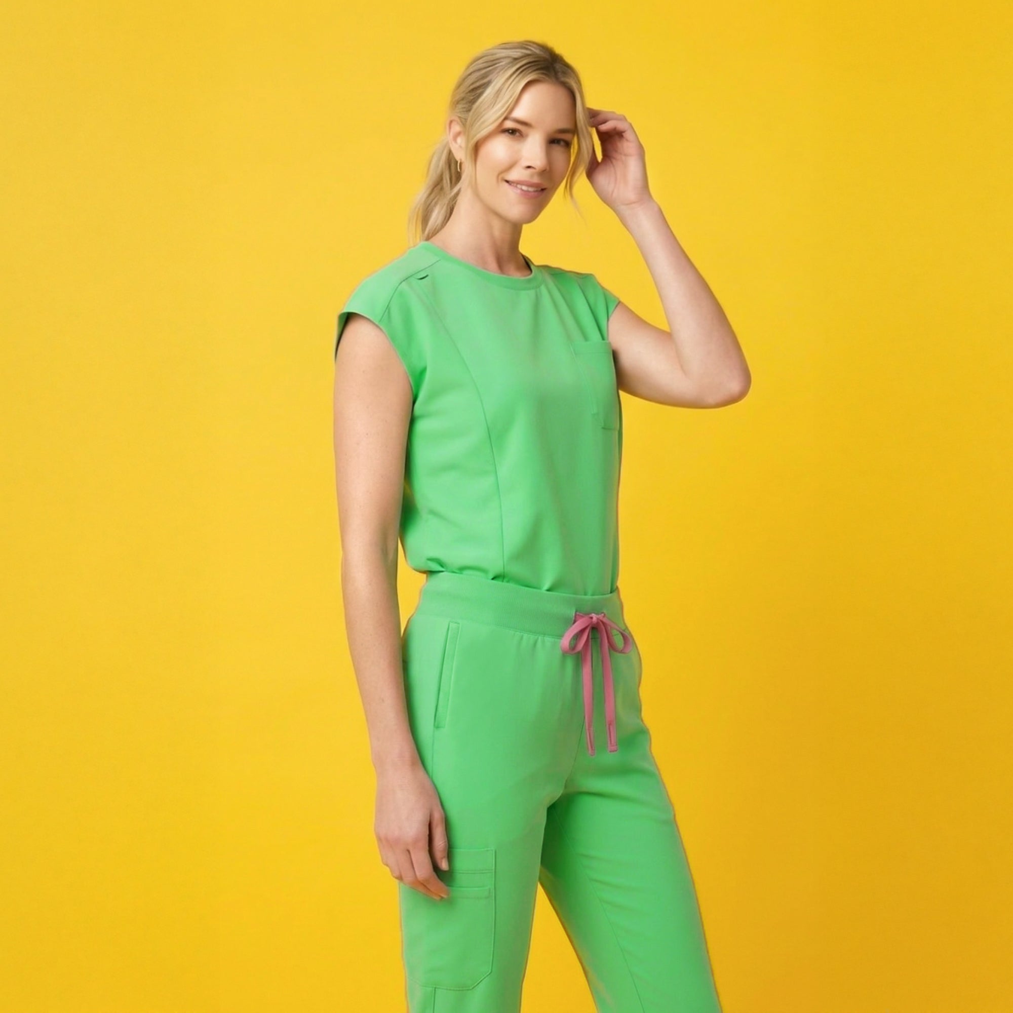 Zenir | Women's Soft Stretch High Waisted Jogger Scrub Pants - Pistachio Green