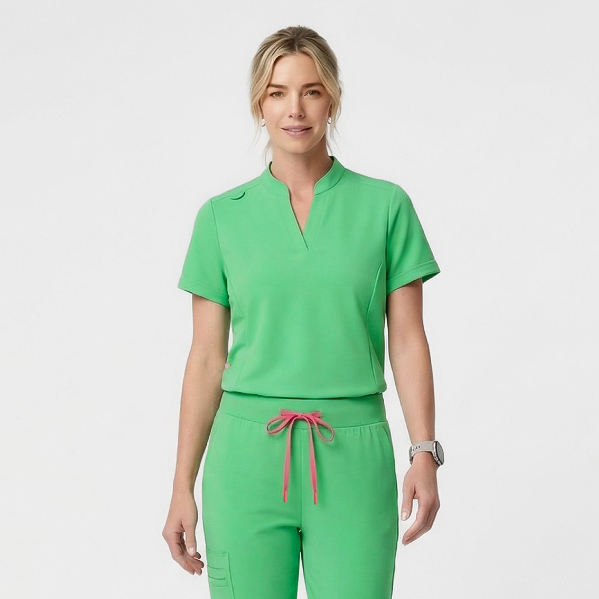 Zenir | Women's Soft Stretch Notched Scrub Top - Pistachio Green