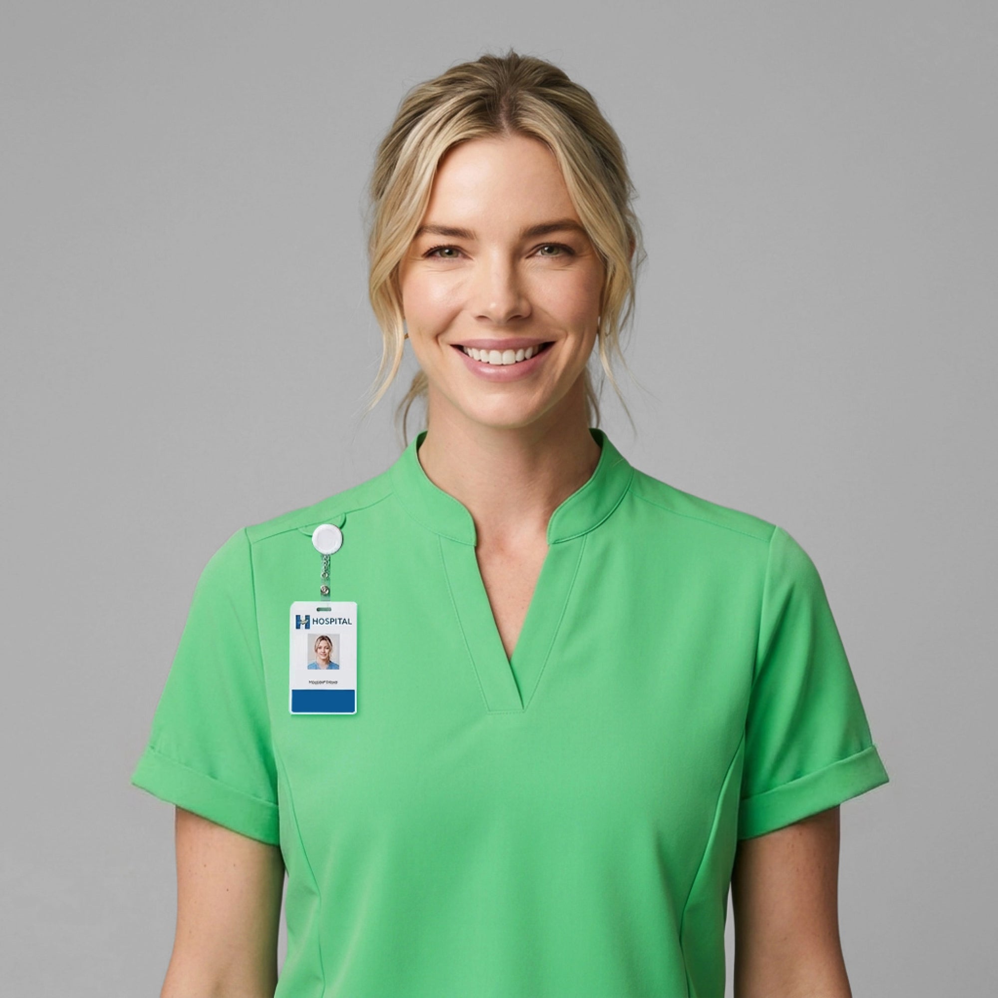 Zenir | Women's Soft Stretch Notched Scrub Top - Pistachio Green