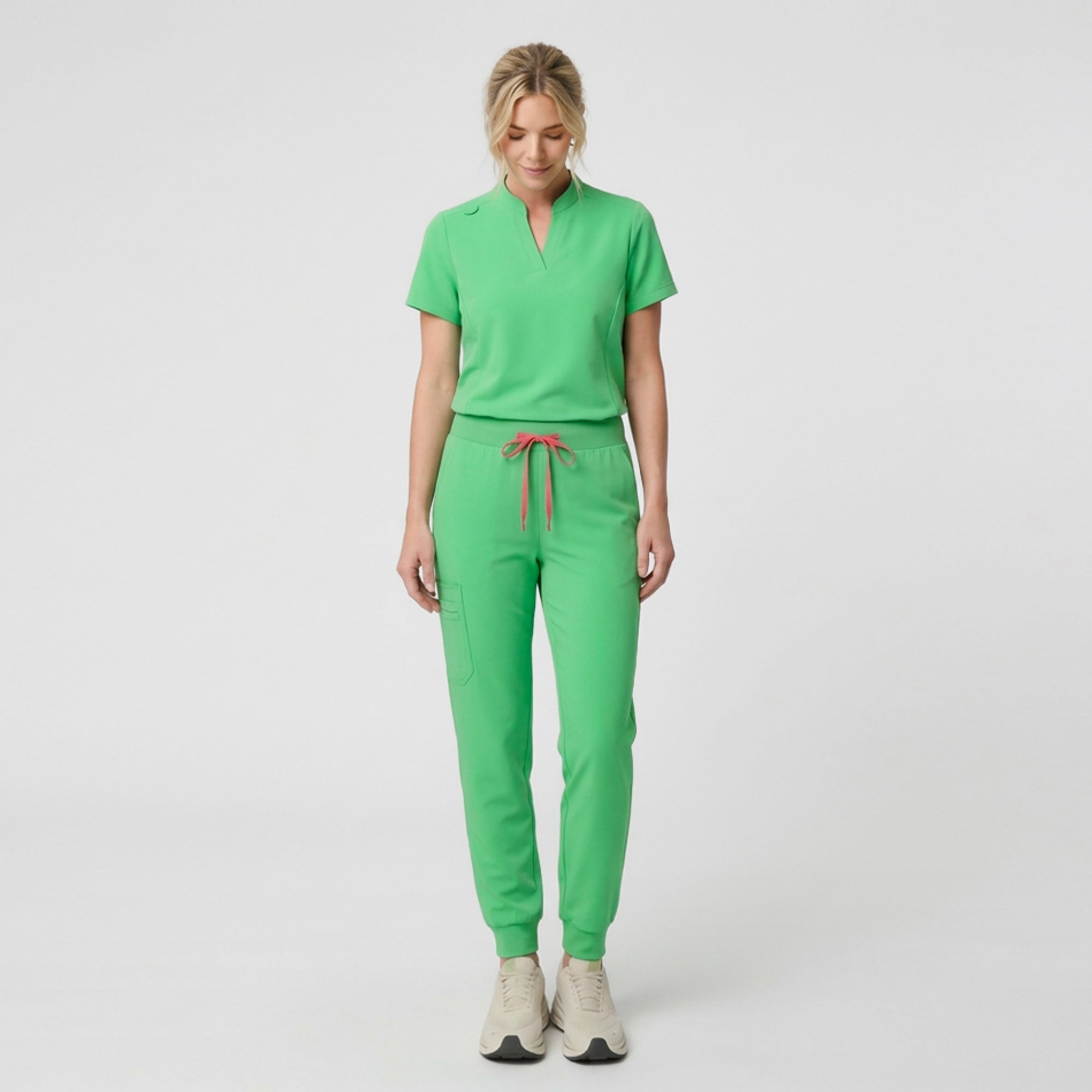 Zenir | Women's Soft Stretch Notched Scrub Top - Pistachio Green