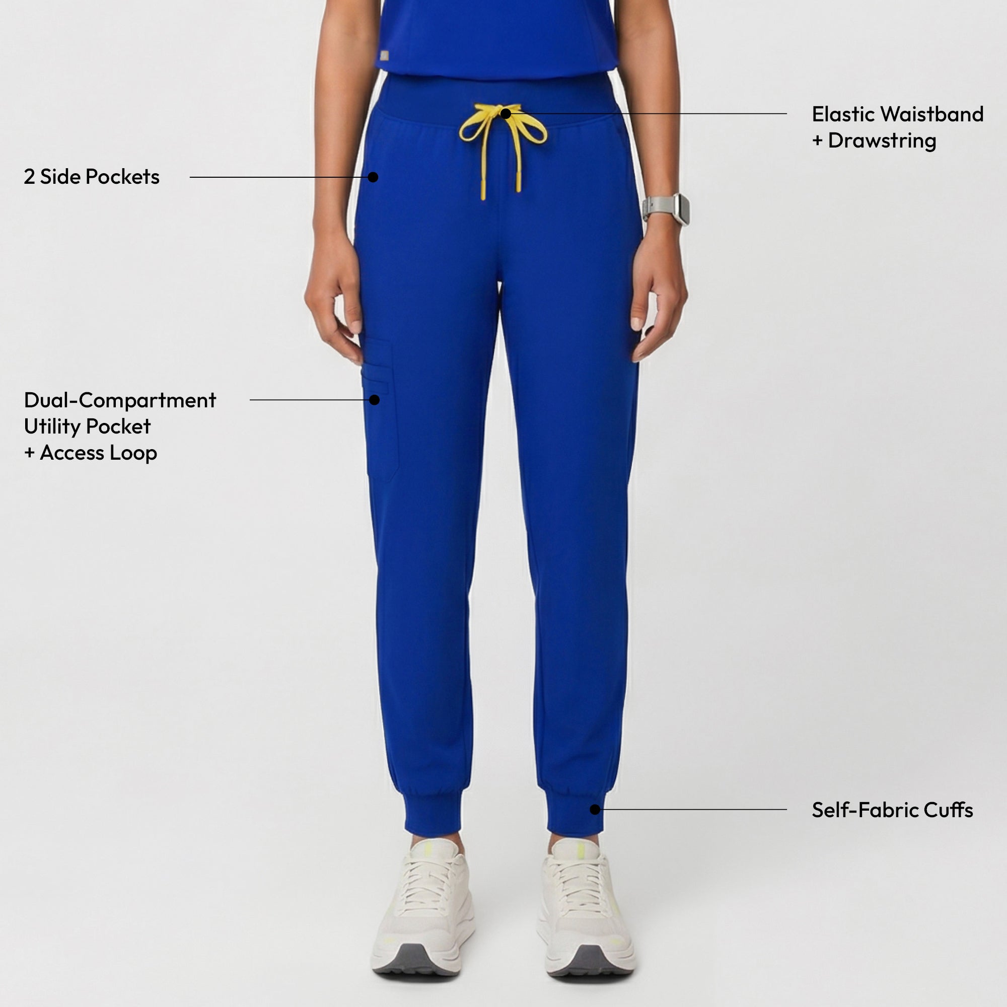 Zenir | Women's Soft Stretch High Waisted Jogger Scrub Pants - Royal Blue