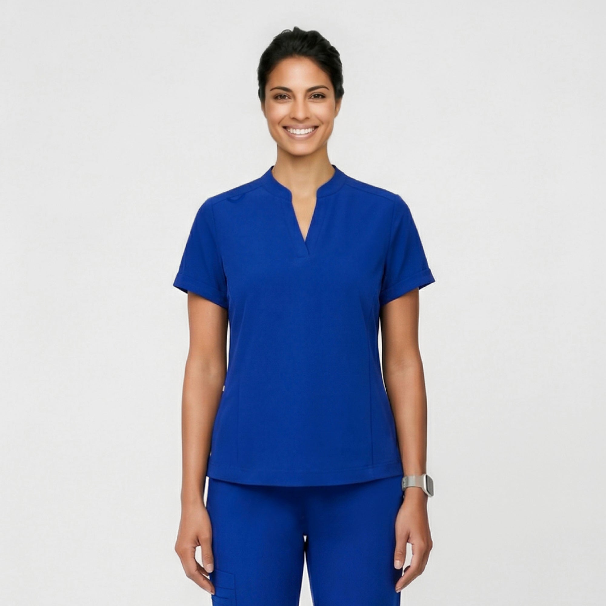 Zenir | Women's Soft Stretch Notched Scrub Top - Royal Blue