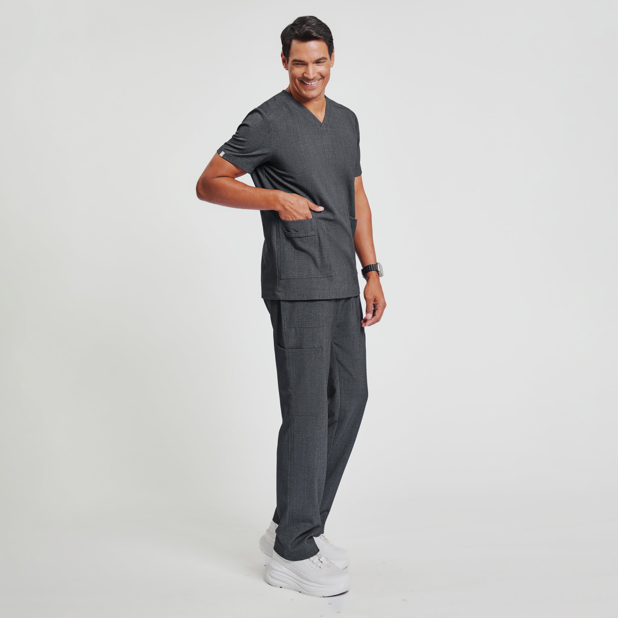 Zenir | Men's Essential 8-Pocket Straight Scrub Pants - Charcoal Gray
