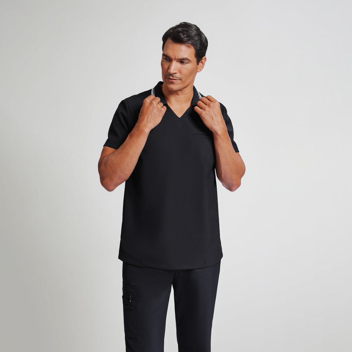 Zenir | Men's Performance Polo Scrub Top - Jet Black