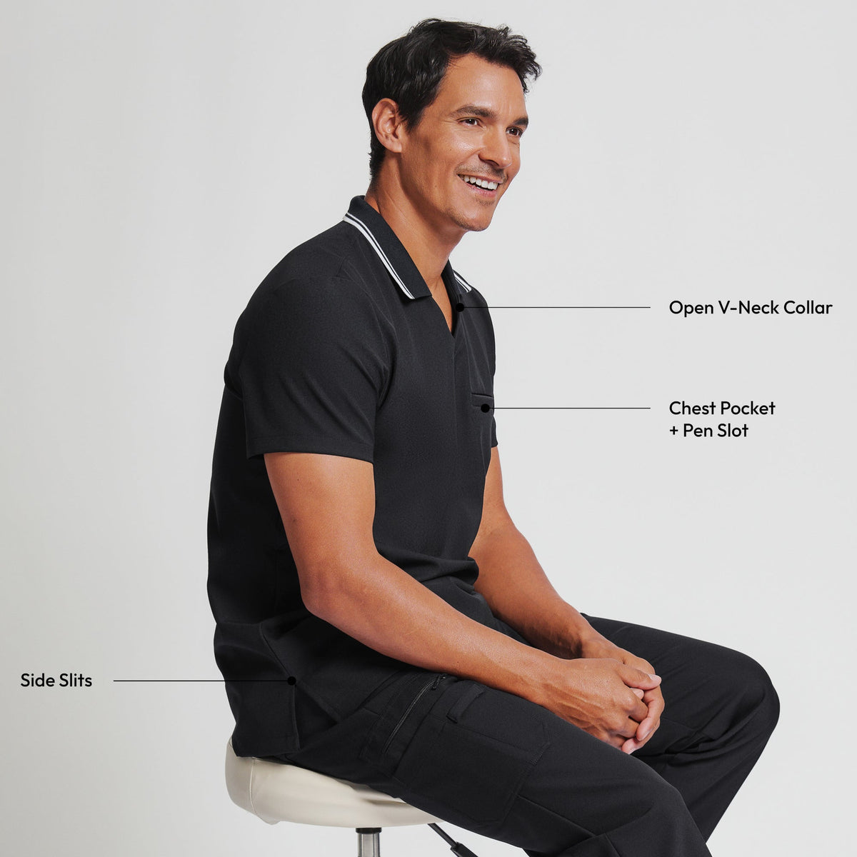 Zenir | Men's Performance Polo Scrub Top - Jet Black