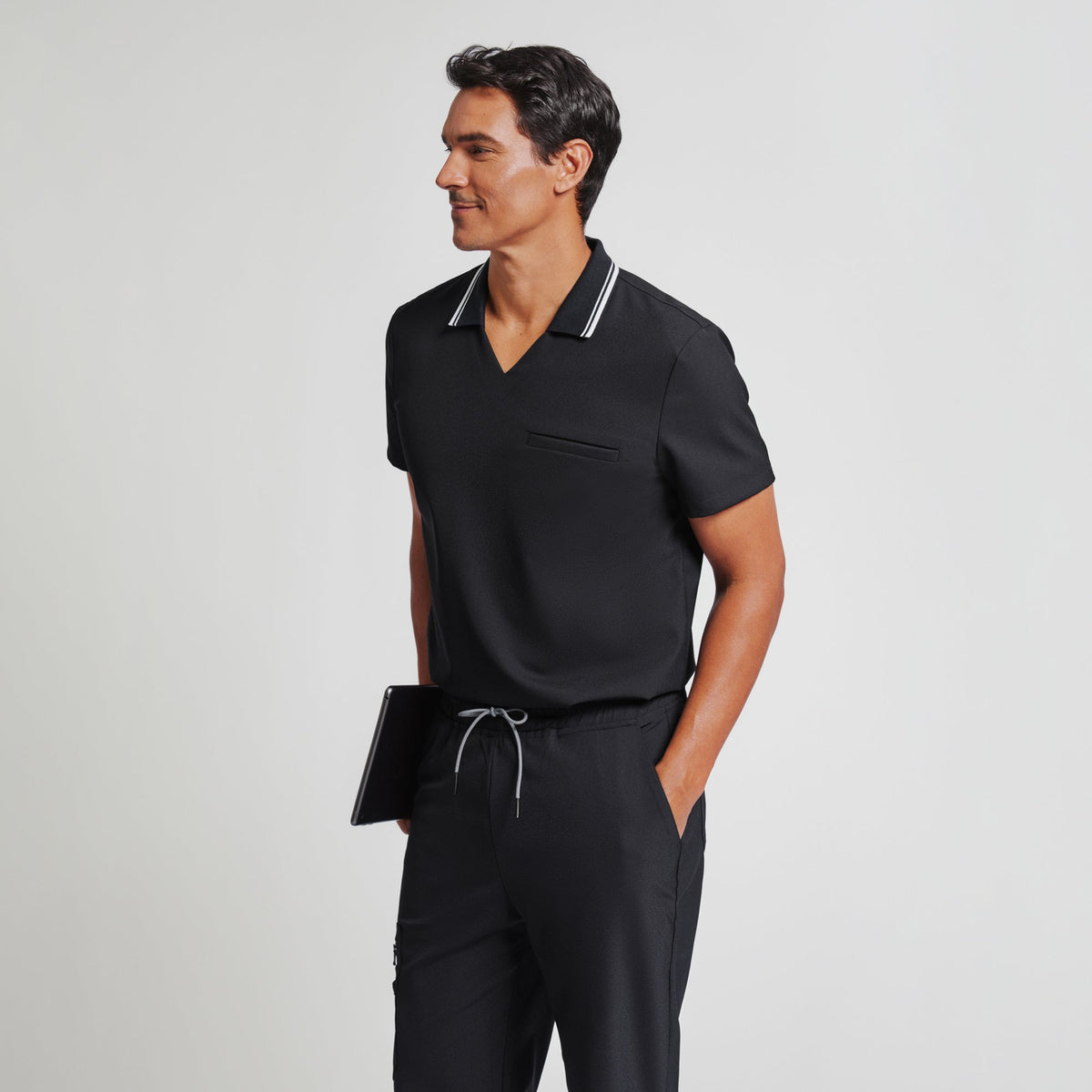 Zenir | Men's Performance Polo Scrub Top - Jet Black