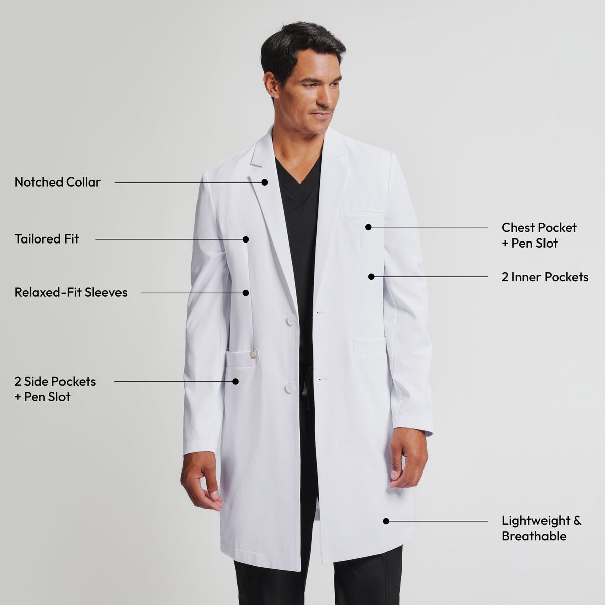 Zenir | Men's Professional Long Lab Coat LCM-103 - White