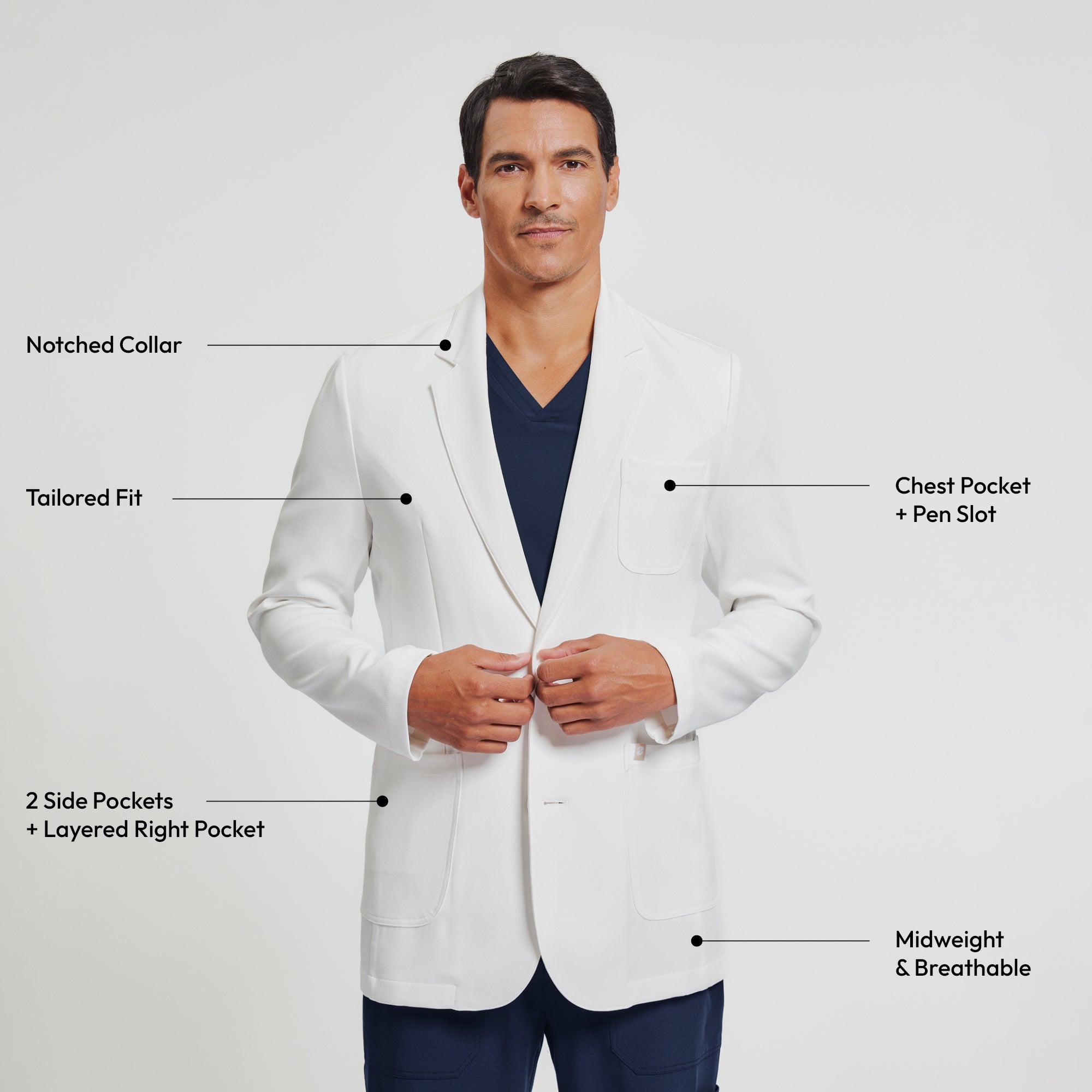 Zenir | Structured Standard Short Lab Coat LCM-201 - Ivory White