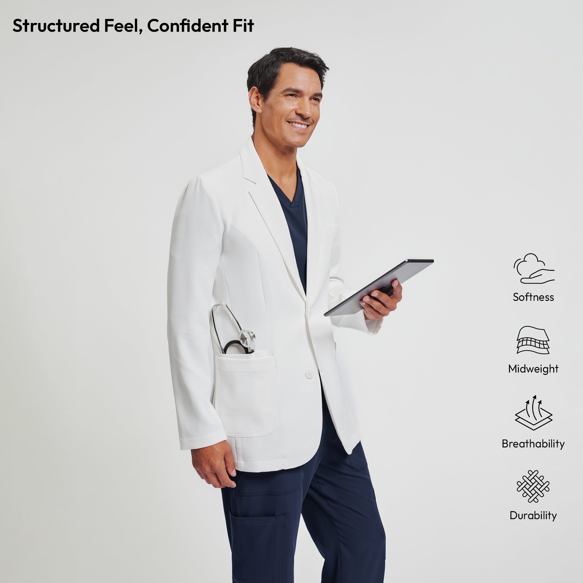 Zenir | Structured Standard Short Lab Coat LCM-201 - Ivory White