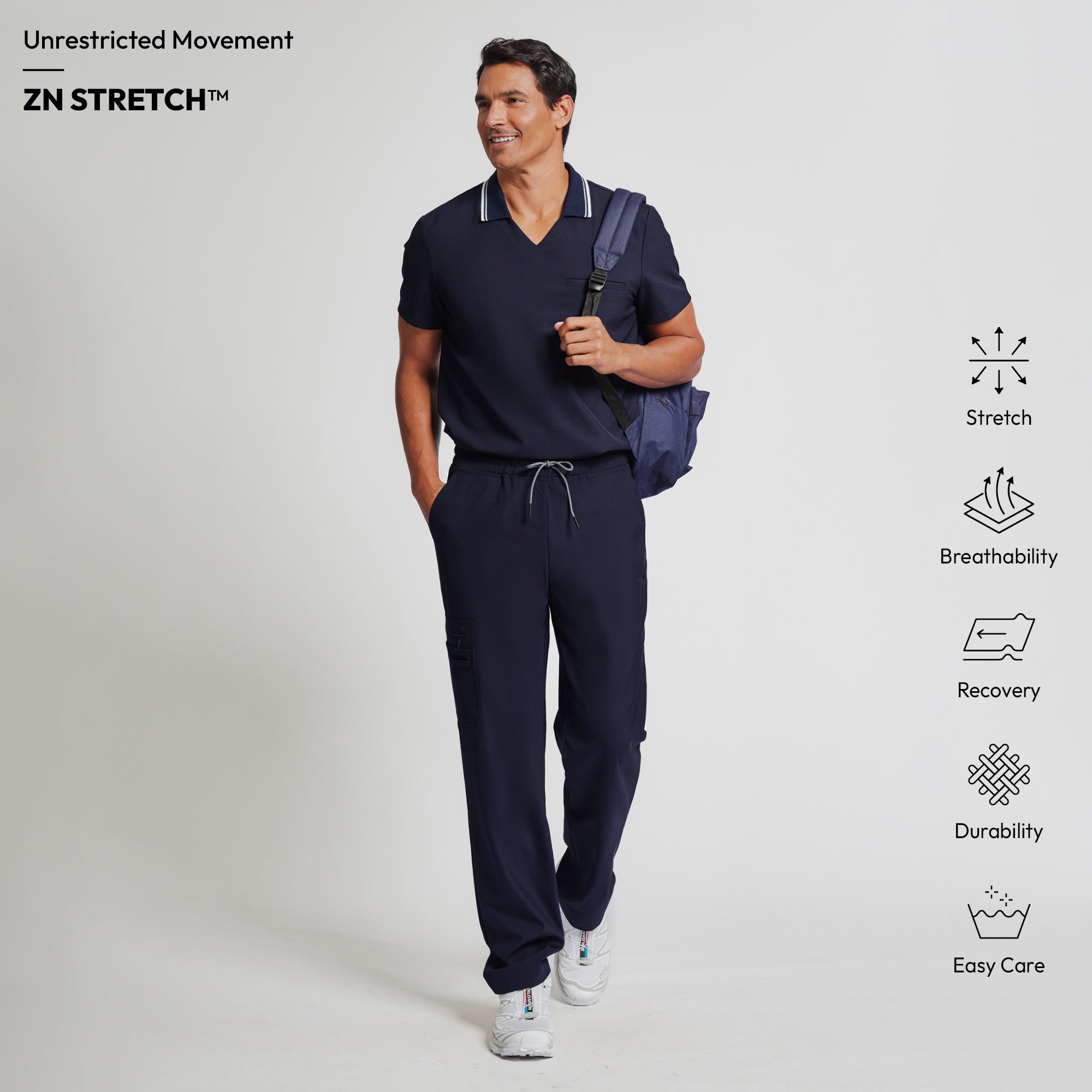 Zenir | Men's Performance Polo Scrub Top - Midnight Navy