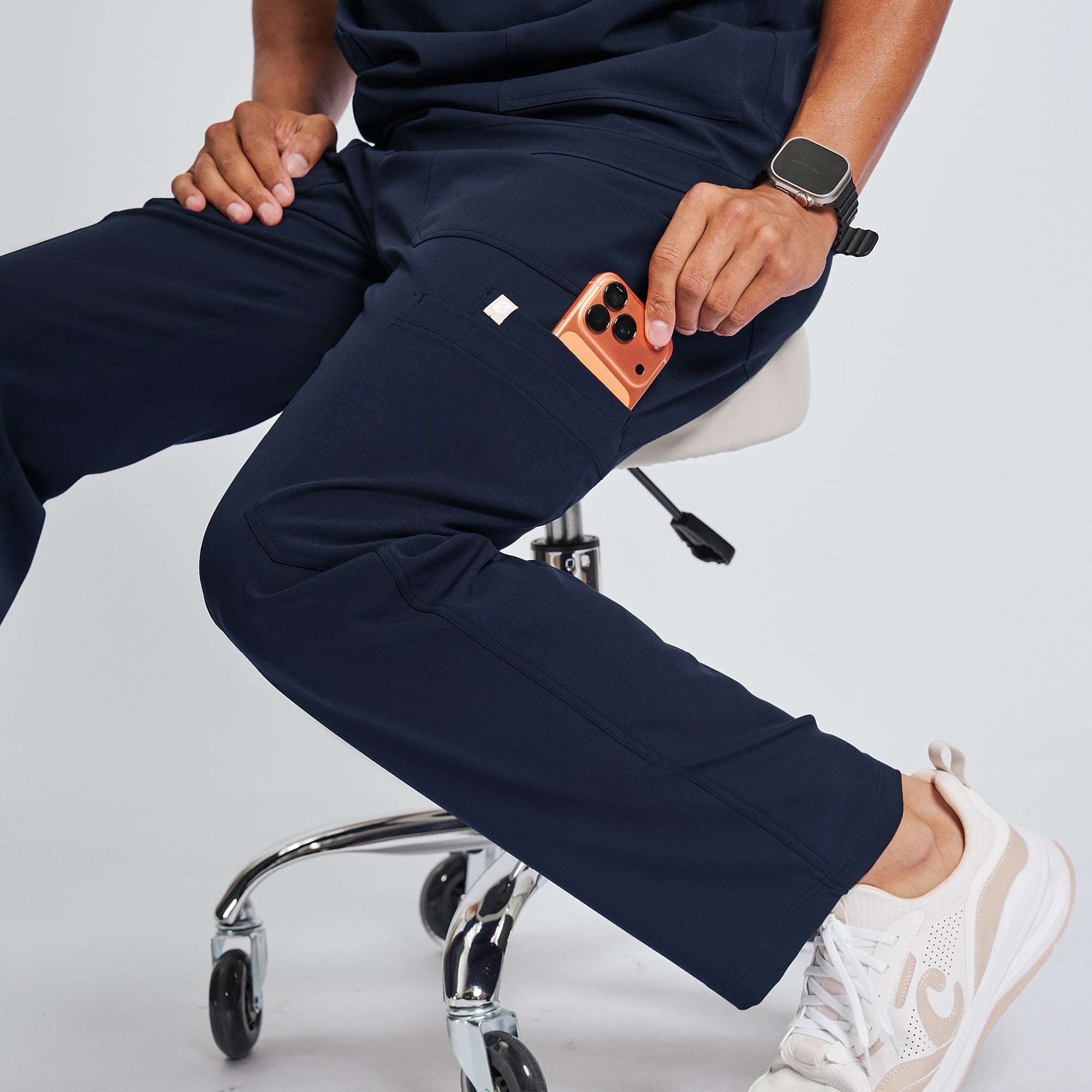 Zenir | Men's Essential 8-Pocket Straight Scrub Pants - Navy