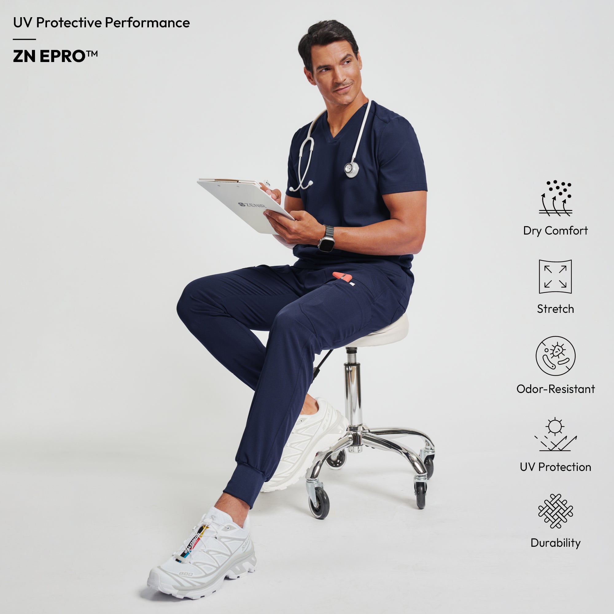 Zenir | Men's Essential 8-Pocket Jogger Scrub Pants - Navy