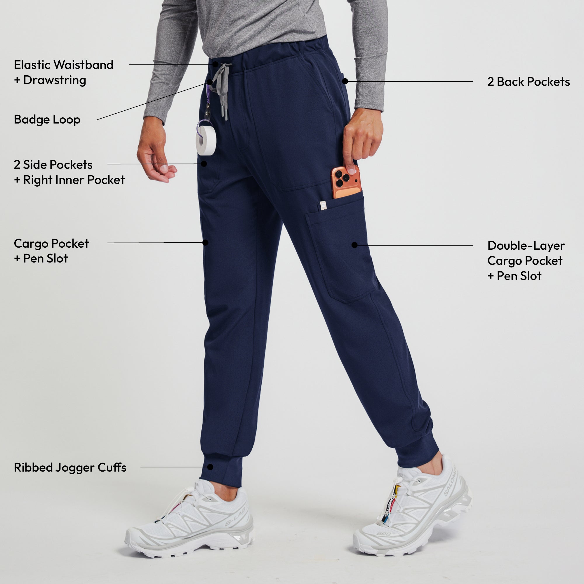 Zenir | Men's Essential 8-Pocket Jogger Scrub Pants - Navy