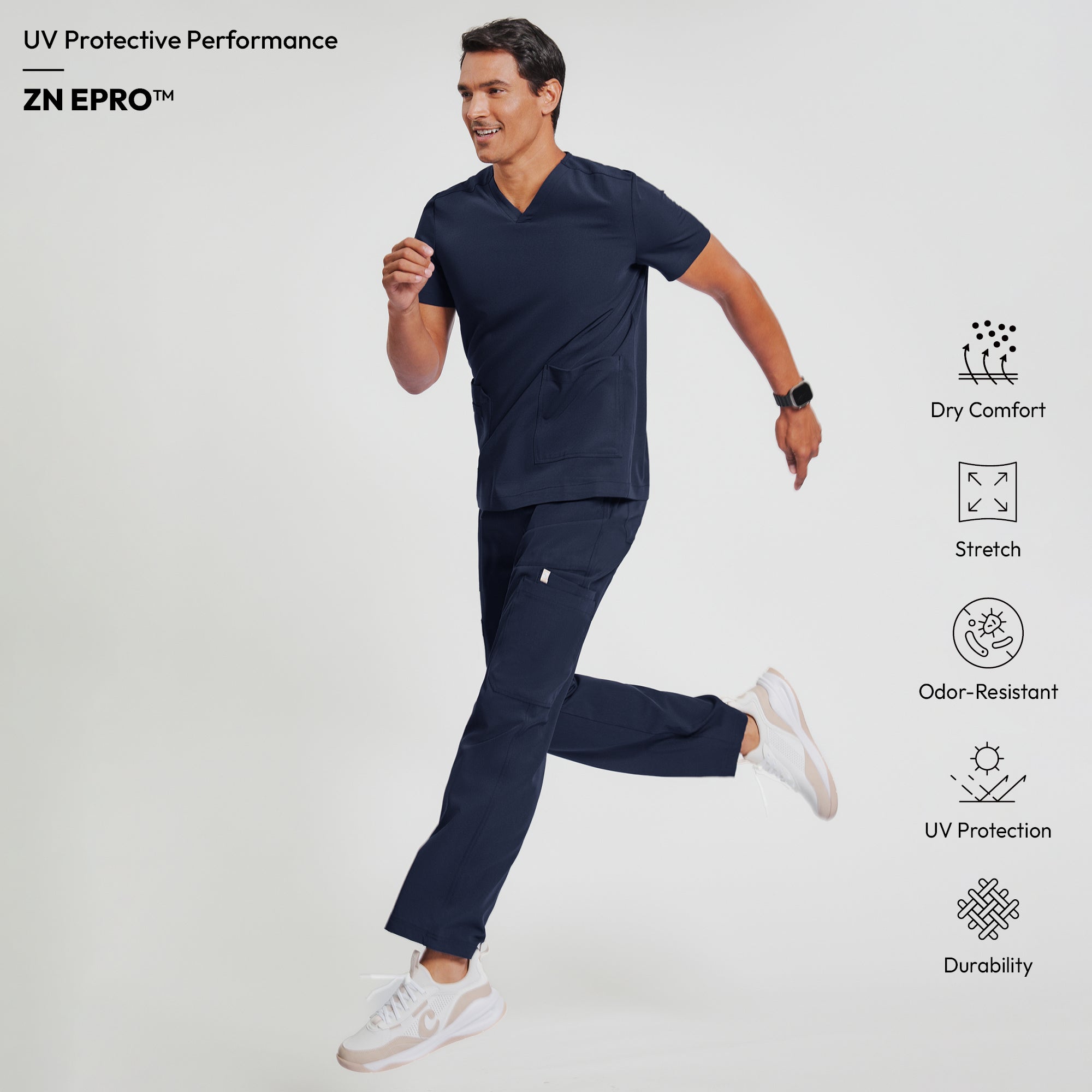 Zenir | Men's Essential 8-Pocket Straight Scrub Pants - Navy