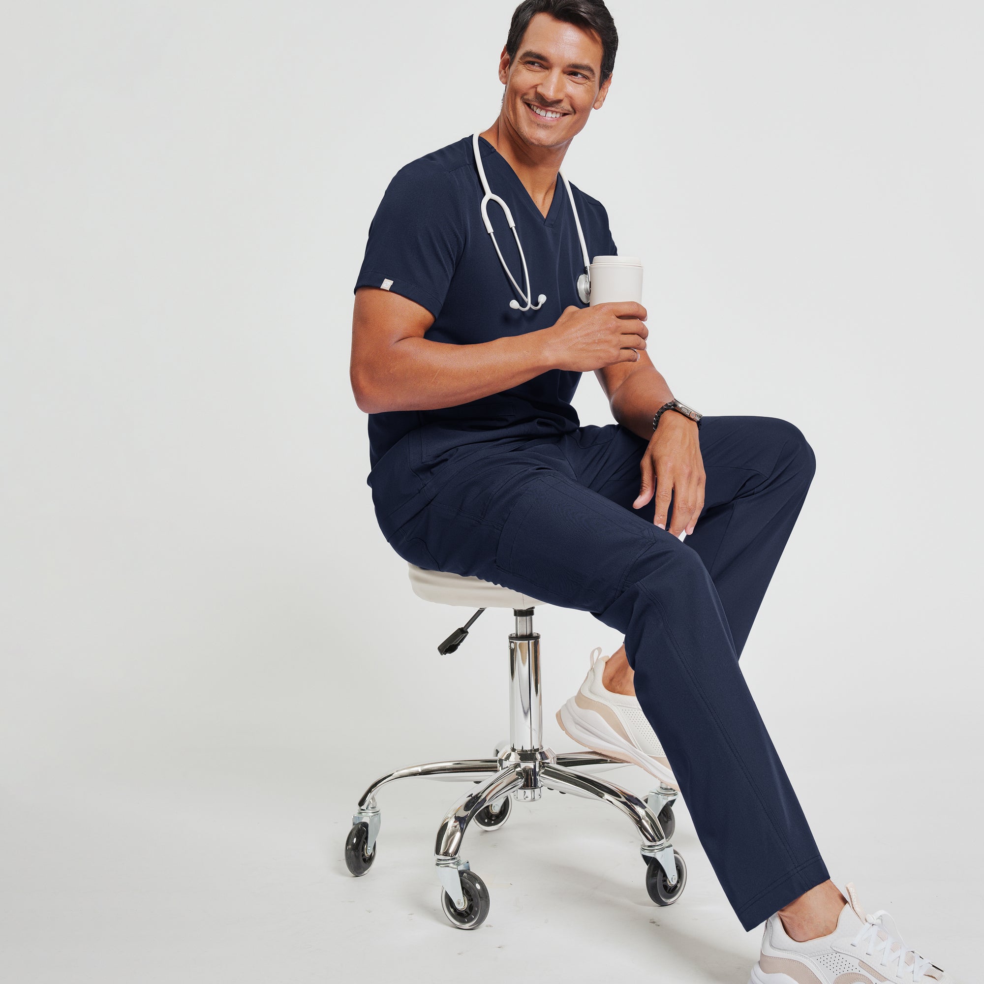 Zenir | Men's Essential 8-Pocket Straight Scrub Pants - Navy