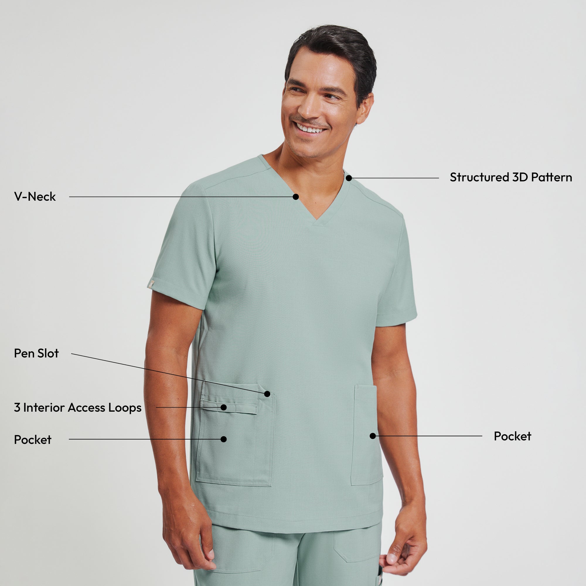Zenir | Men's VersaPocket Scrub Top - Sage Green