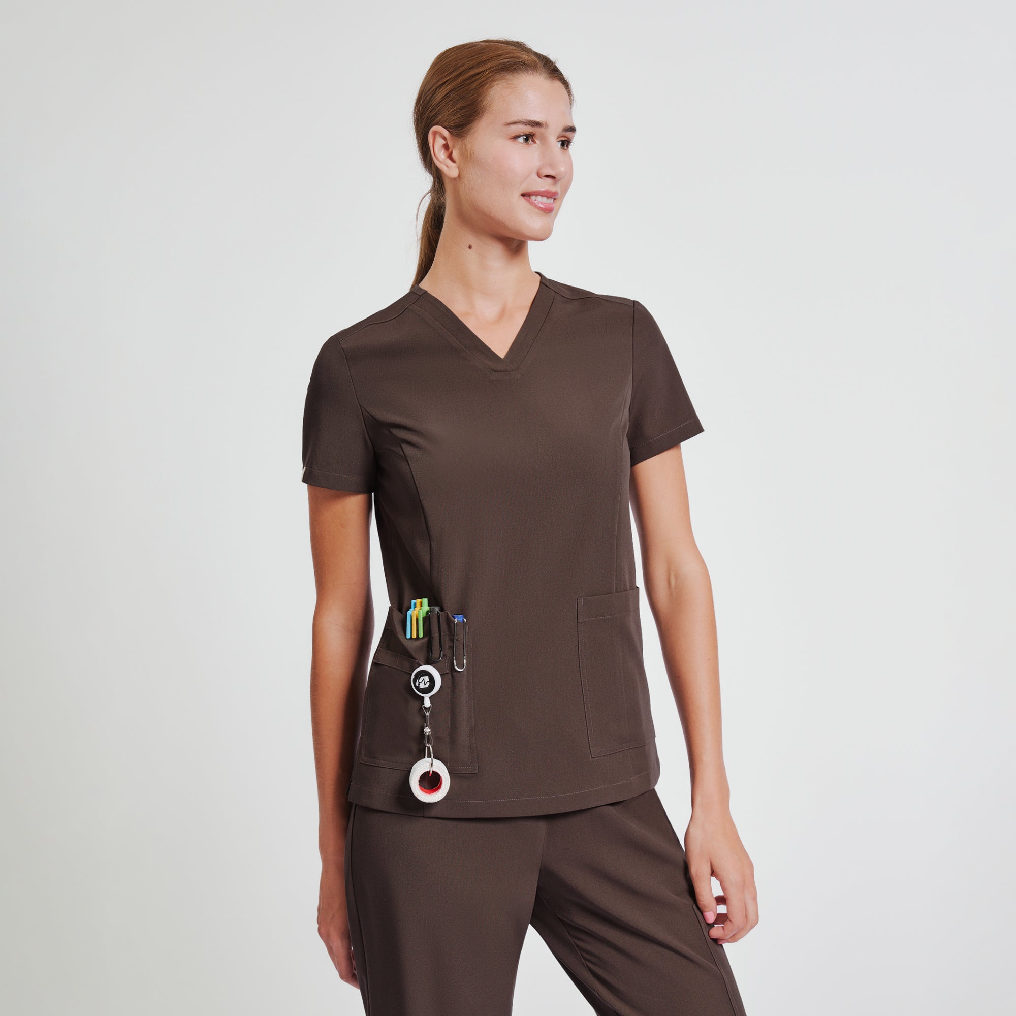 Zenir | Women's VersaPocket Scrub Top - Brown