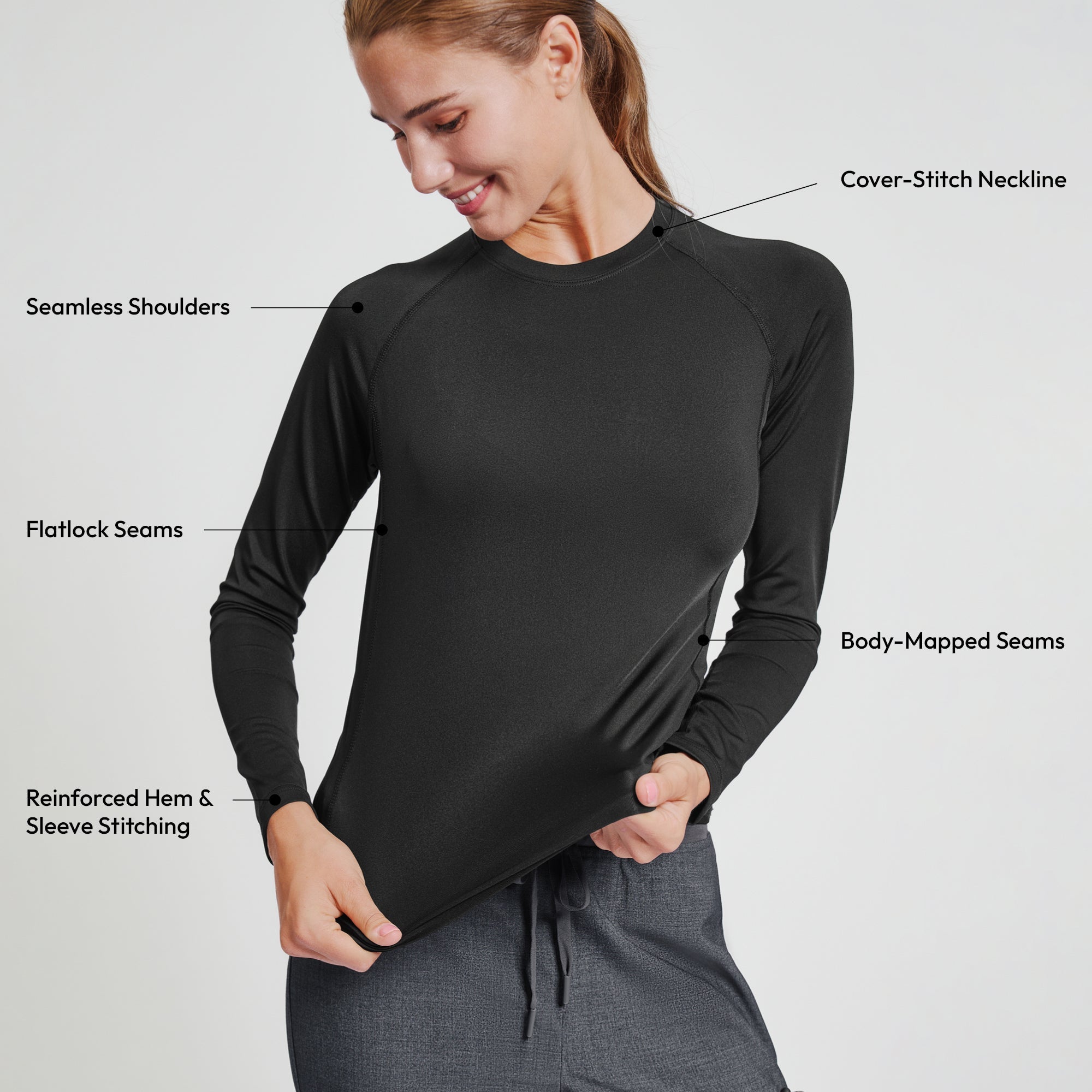 Zenir | Women's Essential Underscrub Top - Black