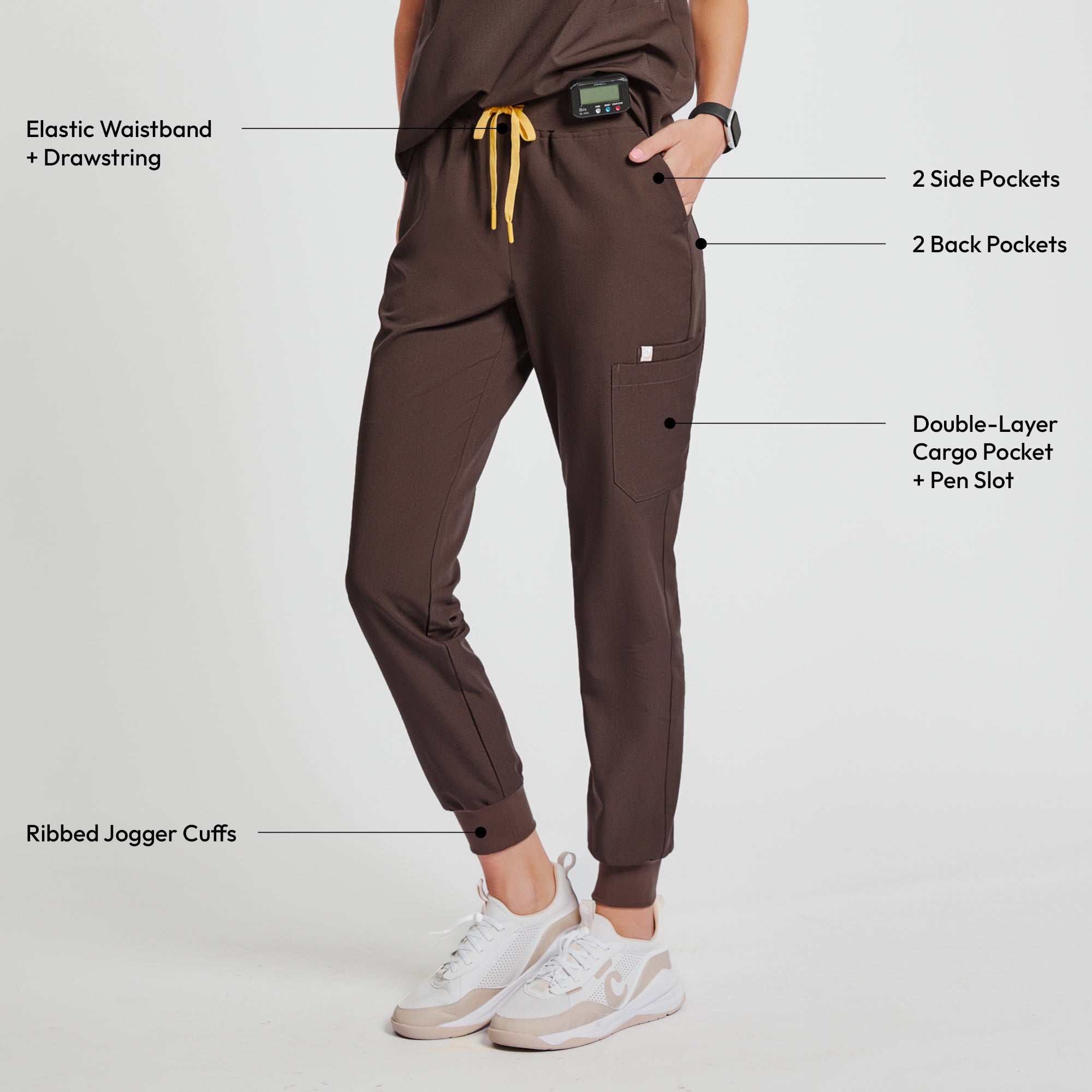 Zenir | Women's Easy-Fit Jogger Scrub Pants - Brown