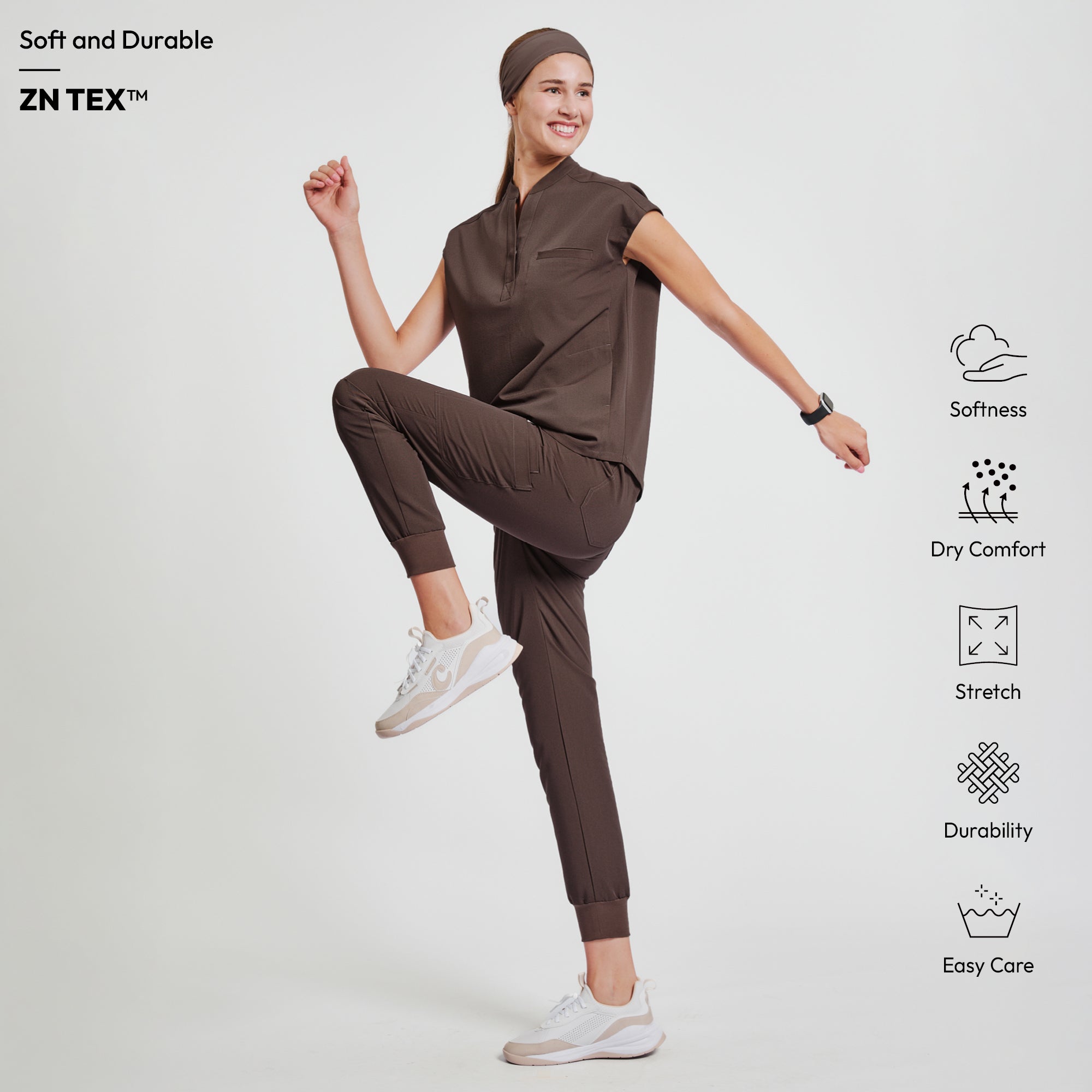 Zenir | Women's Easy-Fit Jogger Scrub Pants - Brown
