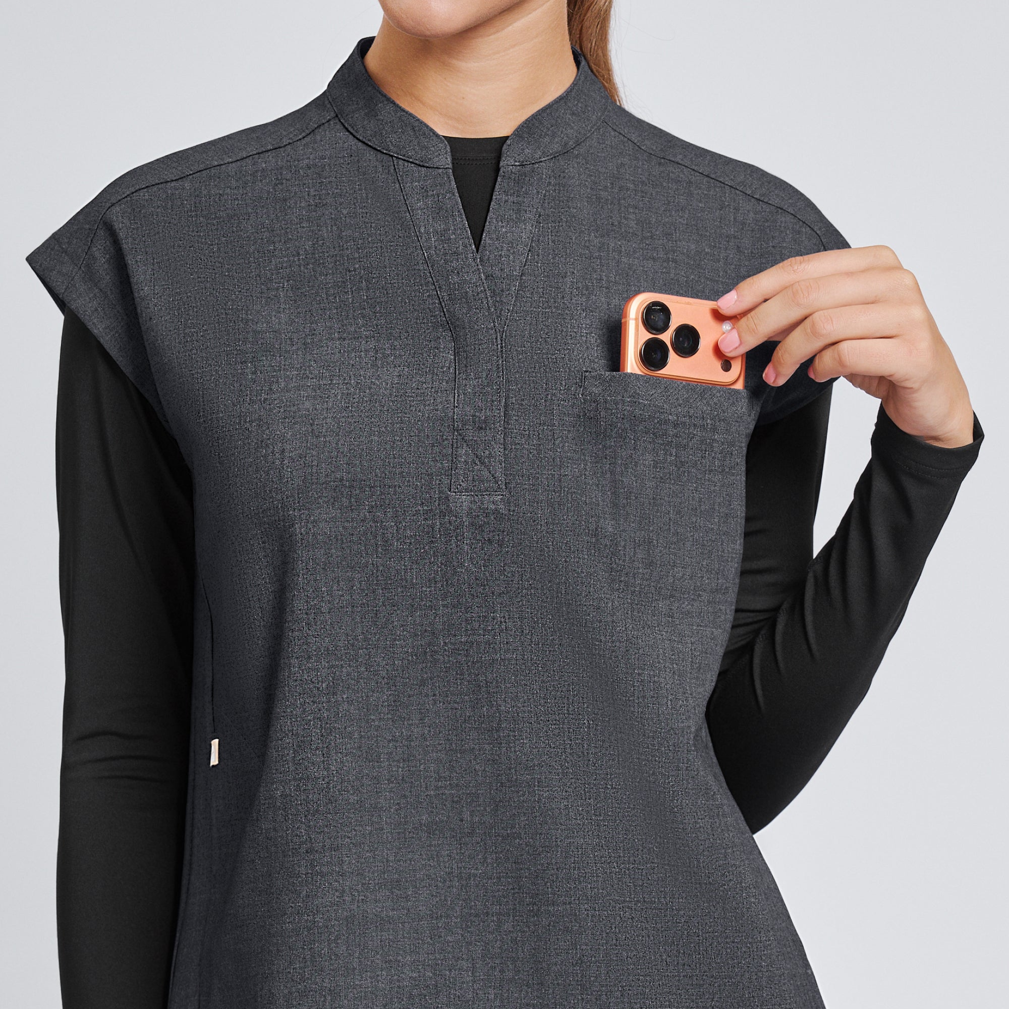 Zenir | Women's Mandarin Collar Scrub Top - Charcoal Gray