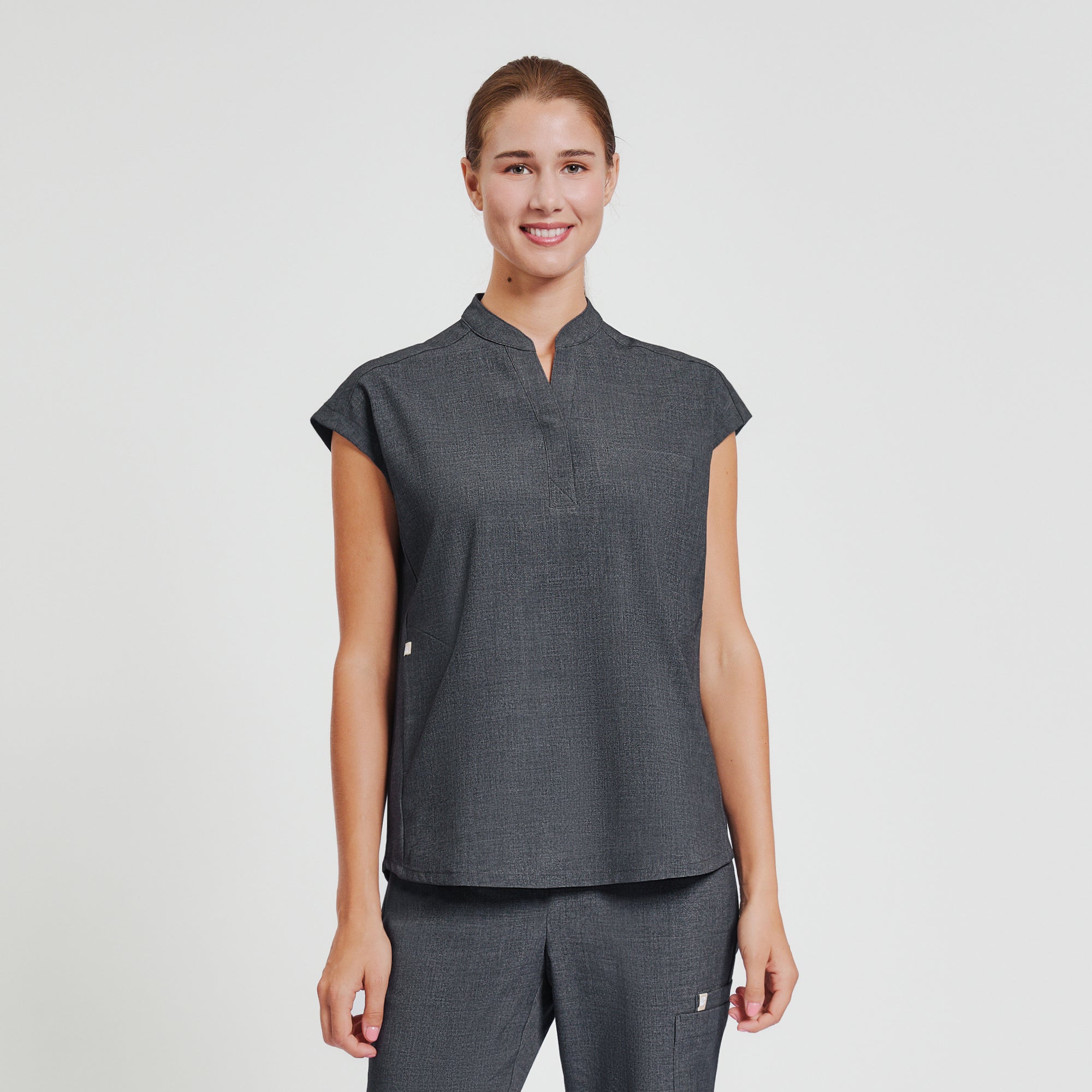 Zenir | Women's Mandarin Collar Scrub Top - Charcoal Gray