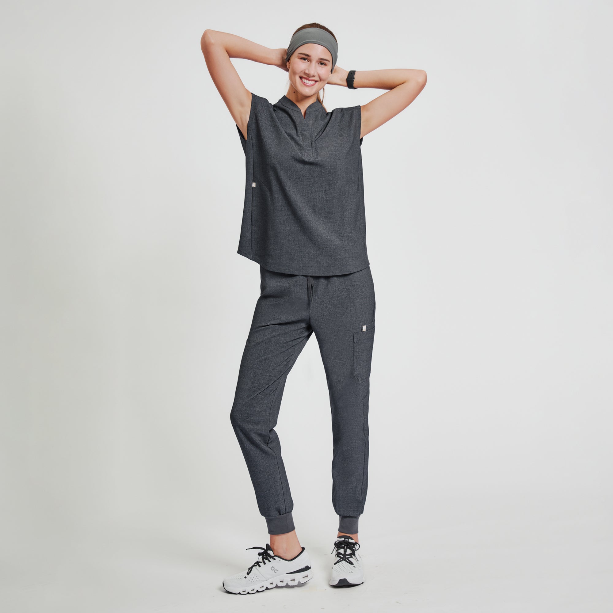 Zenir | Women's Mandarin Collar Scrub Top - Charcoal Gray