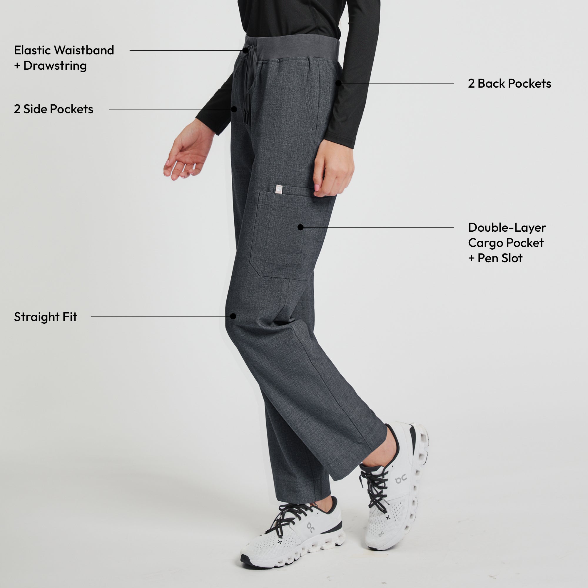 Zenir | Women's Signature Straight Scrub Pants - Charcoal Gray
