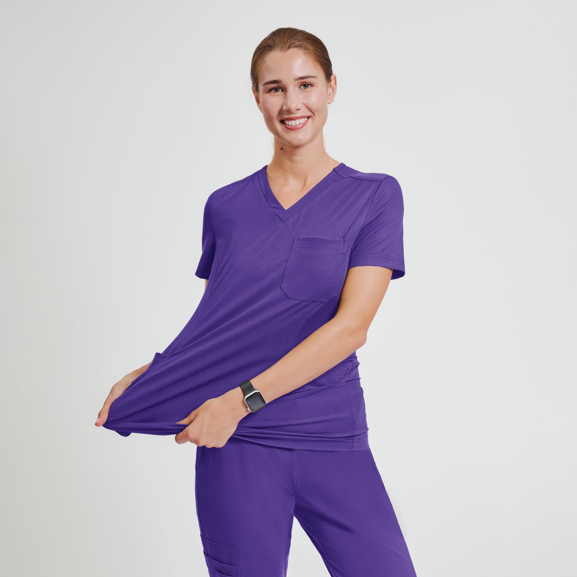 Zenir | Women's Soft Stretch Scrub Top - Eggplant