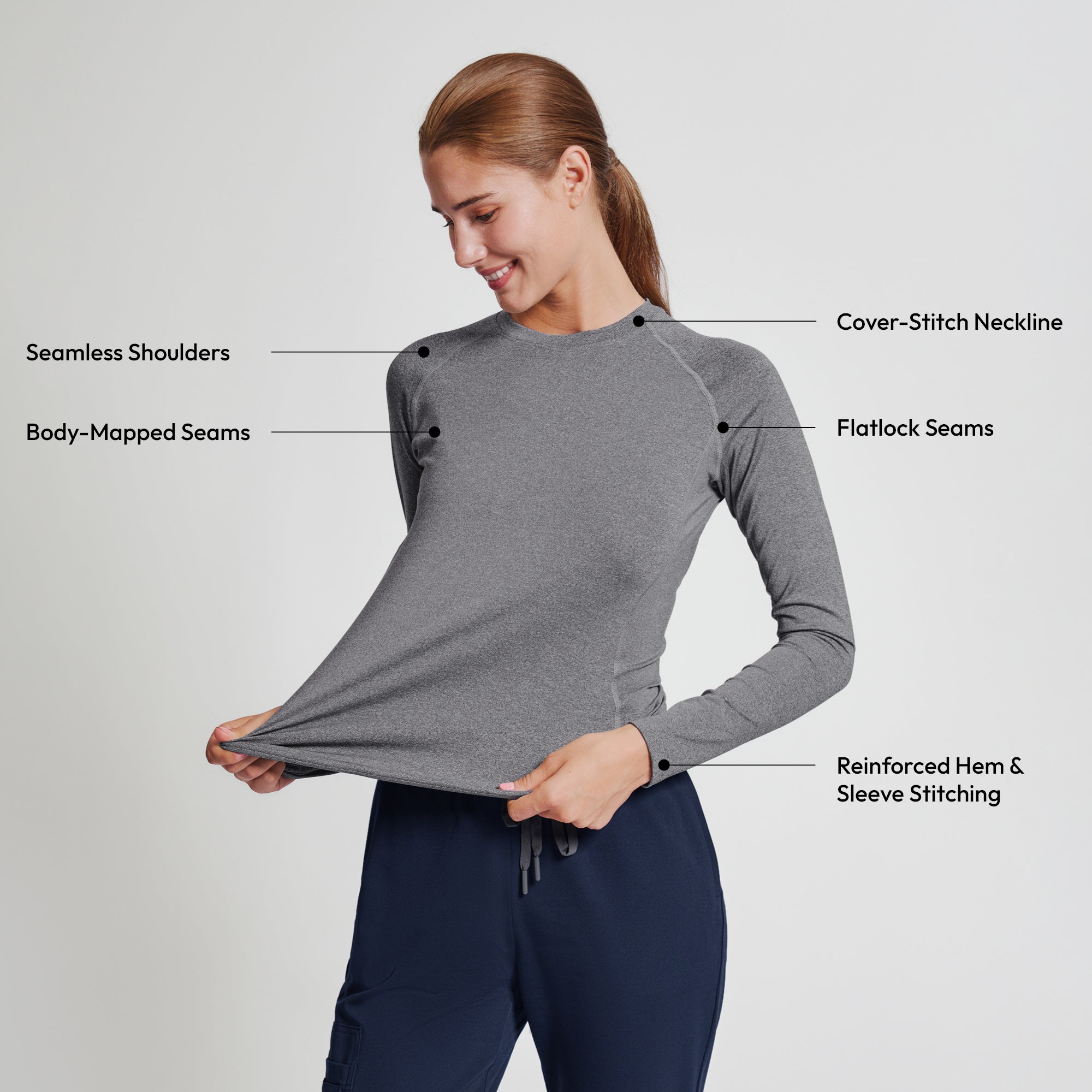 Zenir | Women's Essential Underscrub Top - Stone Gray