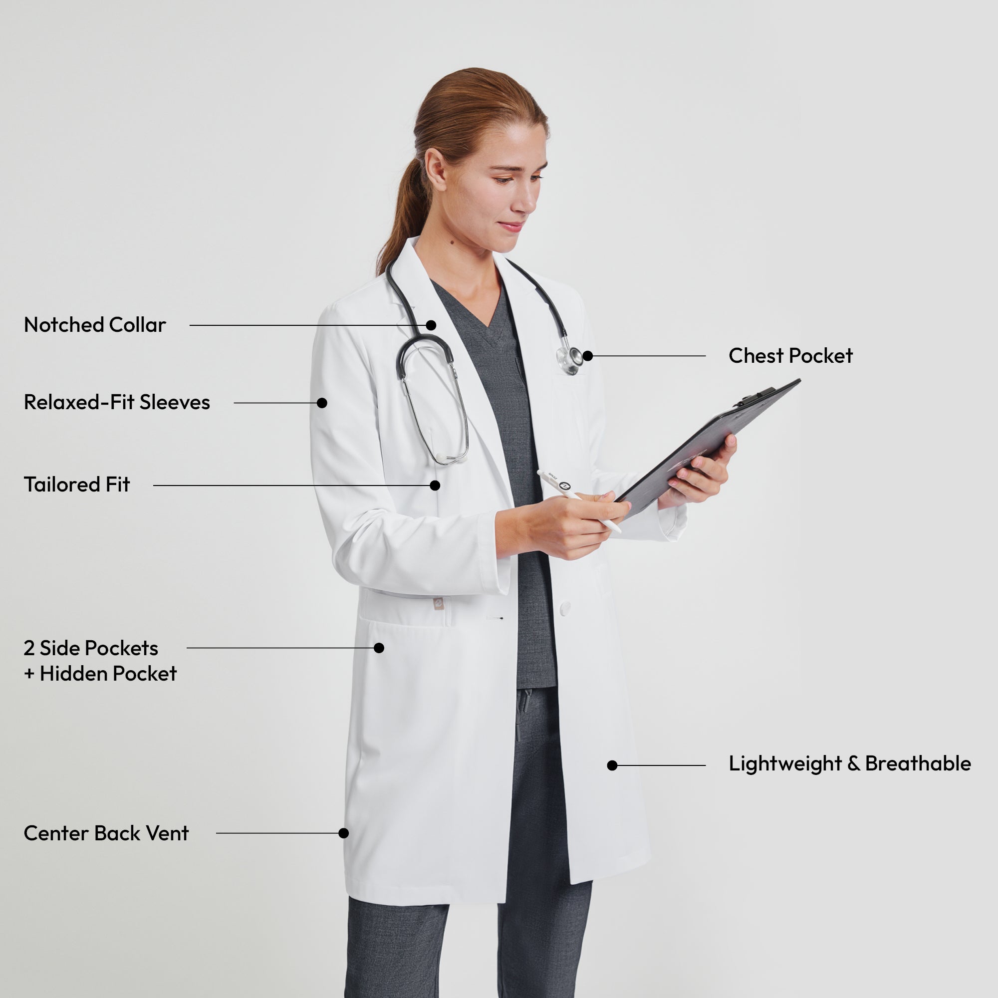 Zenir |  Women's Long Lab Coat LCW-103 - White